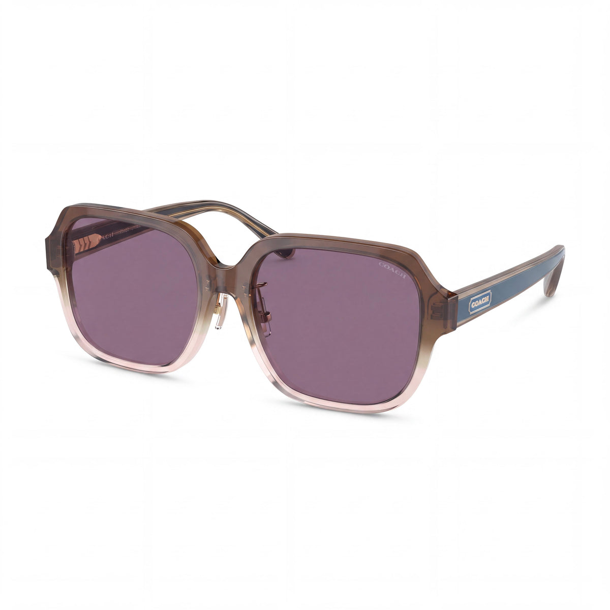 Gafas de sol Coach HC8335F clásicas para hombre, de plástico marrón translúcido, con lentes degradadas en violeta, 56 mm y protección UV, Photo 1