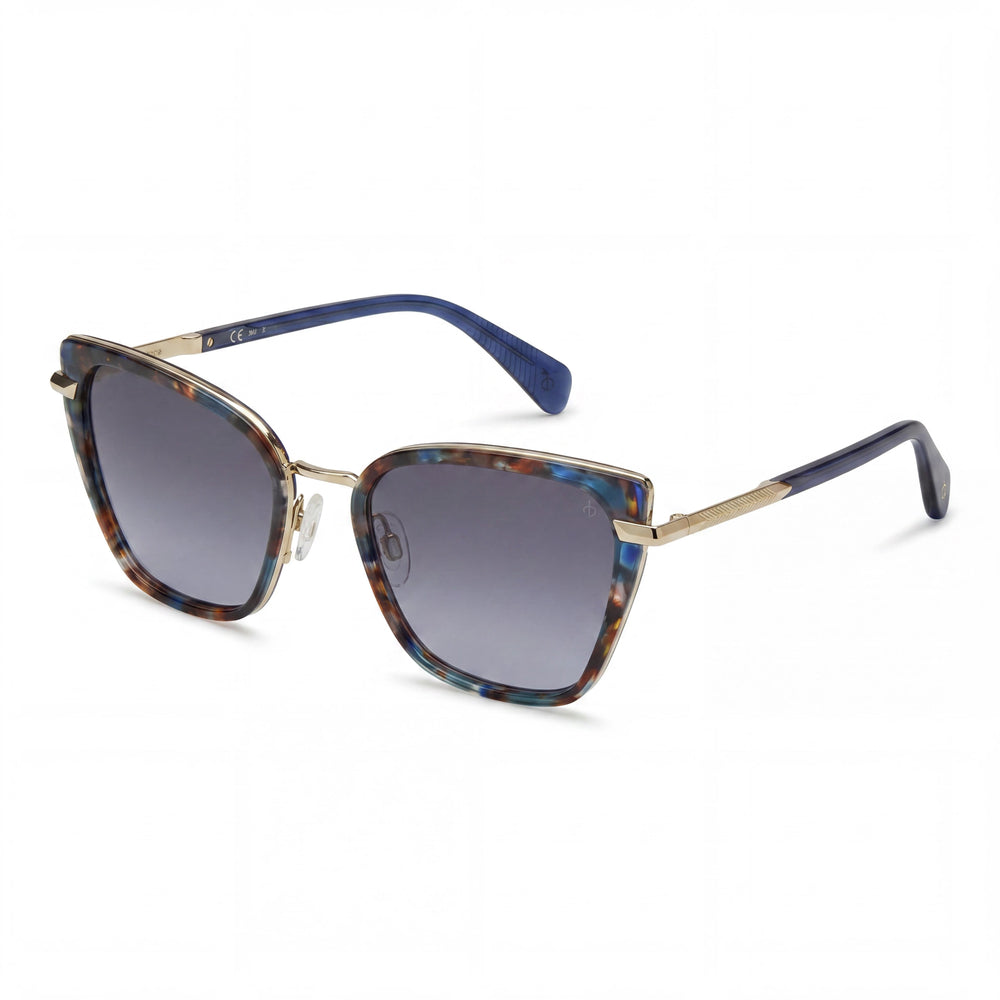Gafas de sol clásicas Rag & Bone para mujer, con montura de plástico en azul Habana, lentes de policarbonato y protección UV, 56 mm.