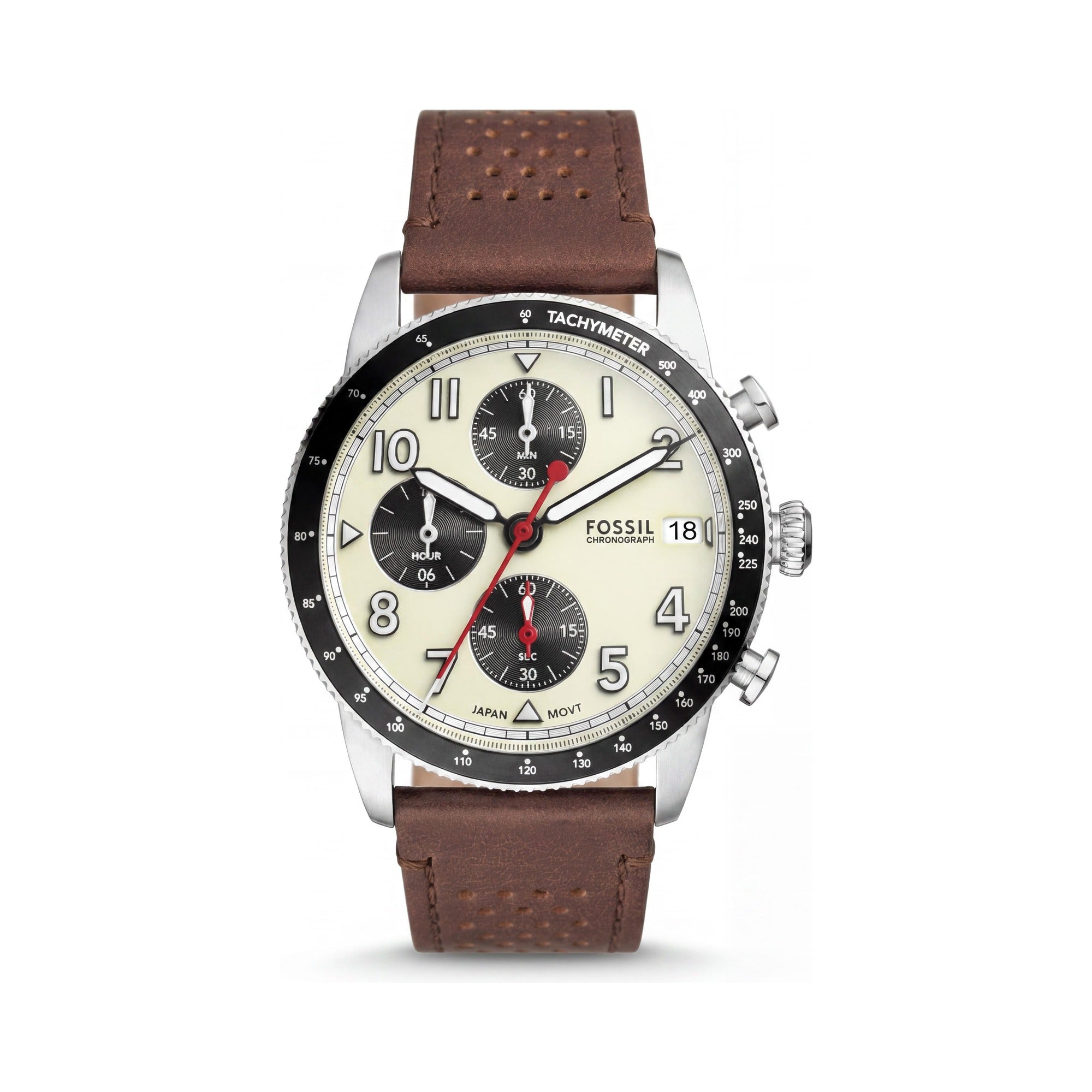 Fossil Sport FS6042 Tourer Men's Chronograph Brown Leather Strap Silver-Tone Case Cream Dial 42mm Watch, Photo 1
