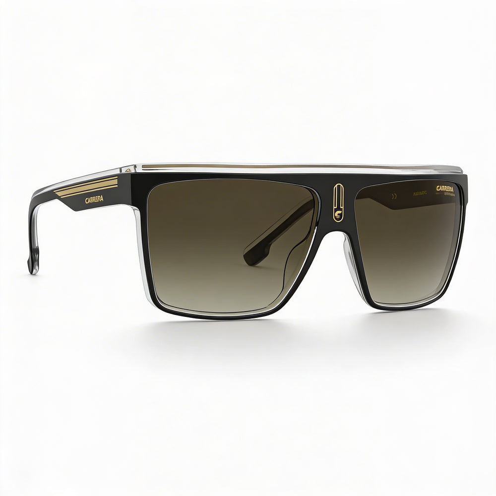 Carrera 22/N Gafas de sol para hombre, montura de poliamida negra y dorada, lentes marrones degradadas, protección UV, 63 mm