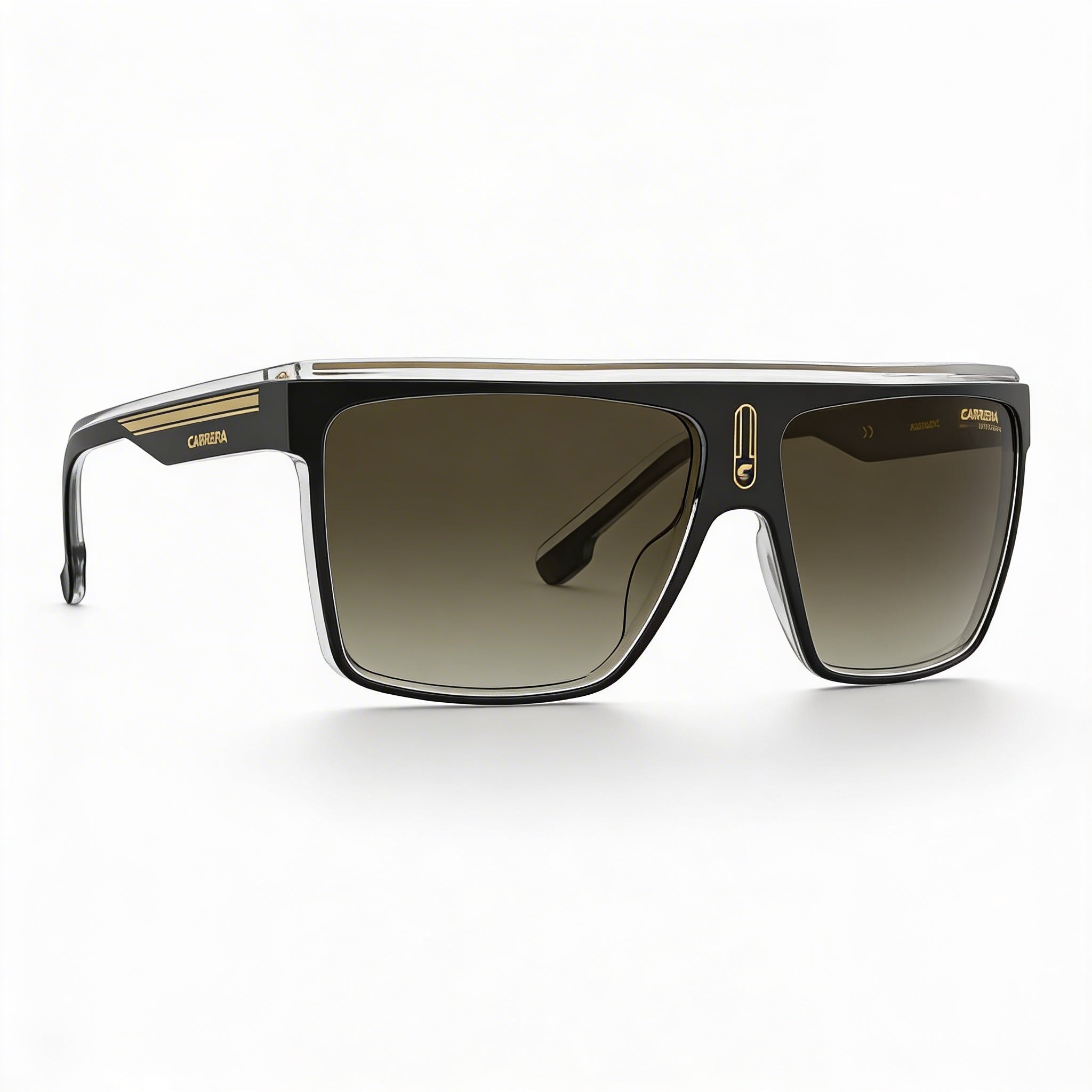 Carrera 22/N Gafas de sol para hombre, montura de poliamida negra y dorada, lentes marrones degradadas, protección UV, 63 mm, Photo 1