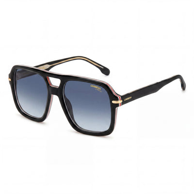 Carrera CARRERA 317/S Unisex Acetate Square Black Striped Gold Blue Shaded Sunglasses Dark Blue Shaded Non-Polarized UV 55mm