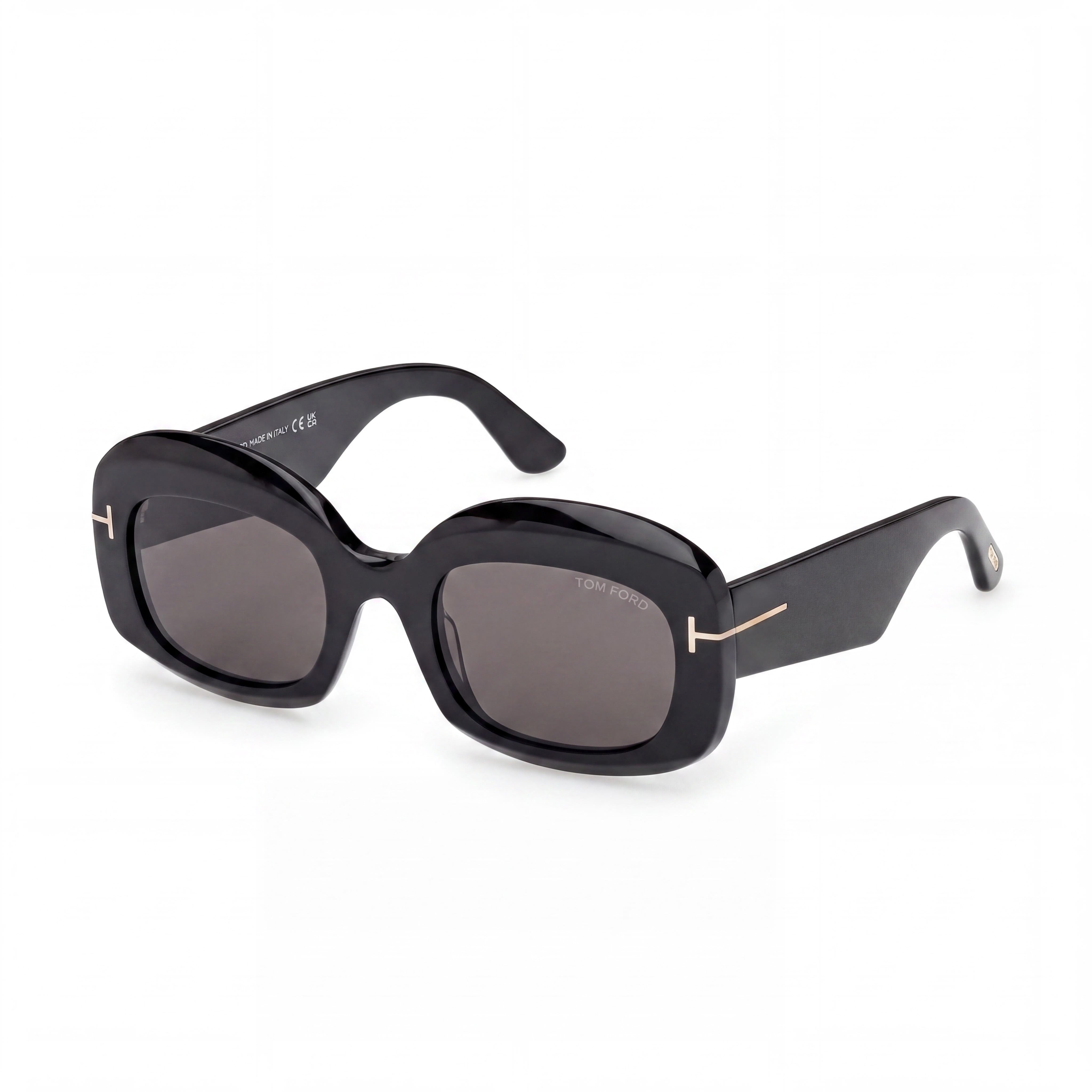 Gafas de sol Tom Ford clásicas unisex con montura brillante negra de carey y lentes polarizadas violetas de plástico, Photo 1