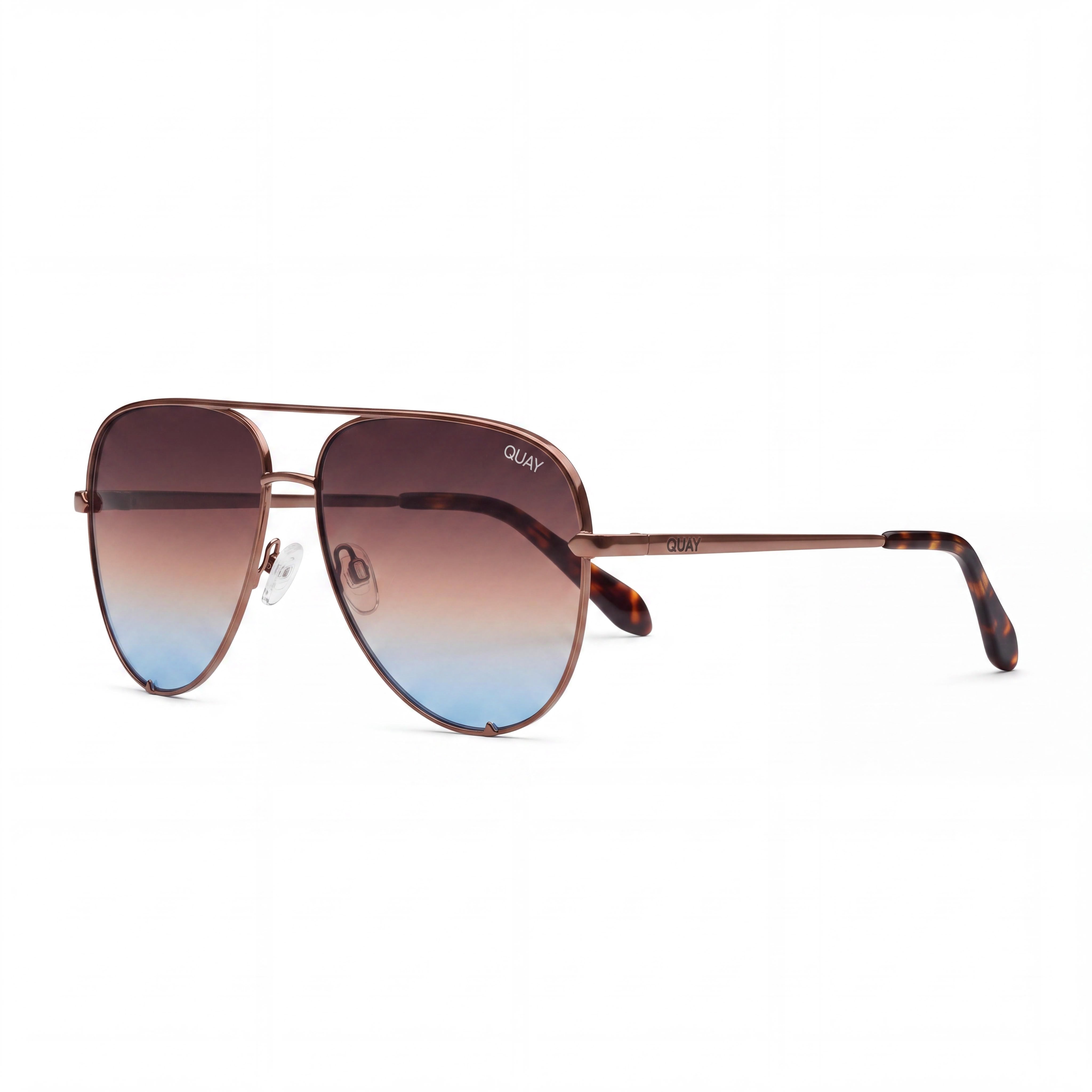 QUAY AUSTRALIA High Key Extra Large Unisex Metal Frame Sunglasses with Chocolate Brown Blue Non-Polarized Lenses & UV Protection, Photo 1