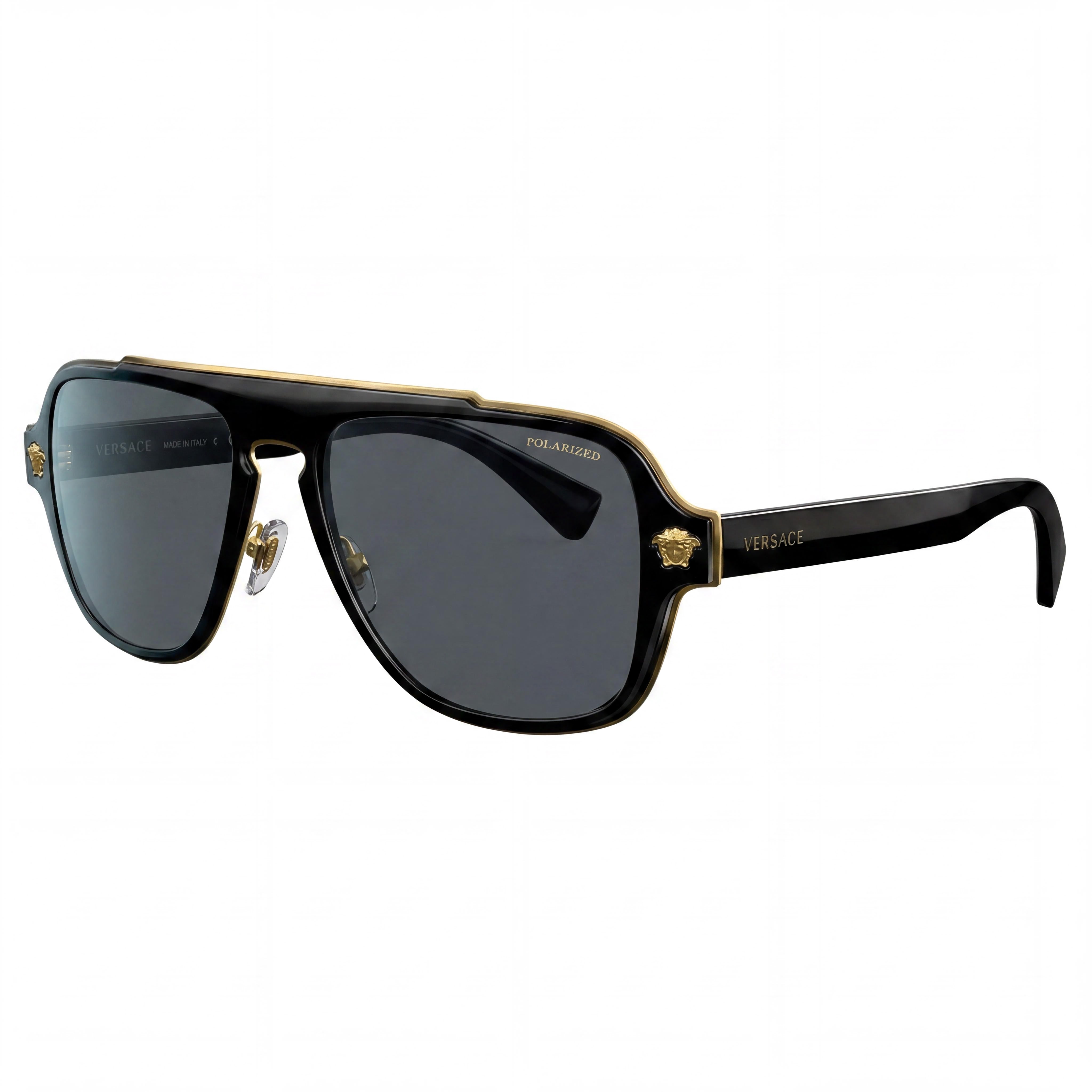 Versace VE2199 Square Unisex UV Protected Metal Sunglasses, Matte Black Light Grey Frame, Light Grey Mirrored Silver Lenses 56mm, Photo 1