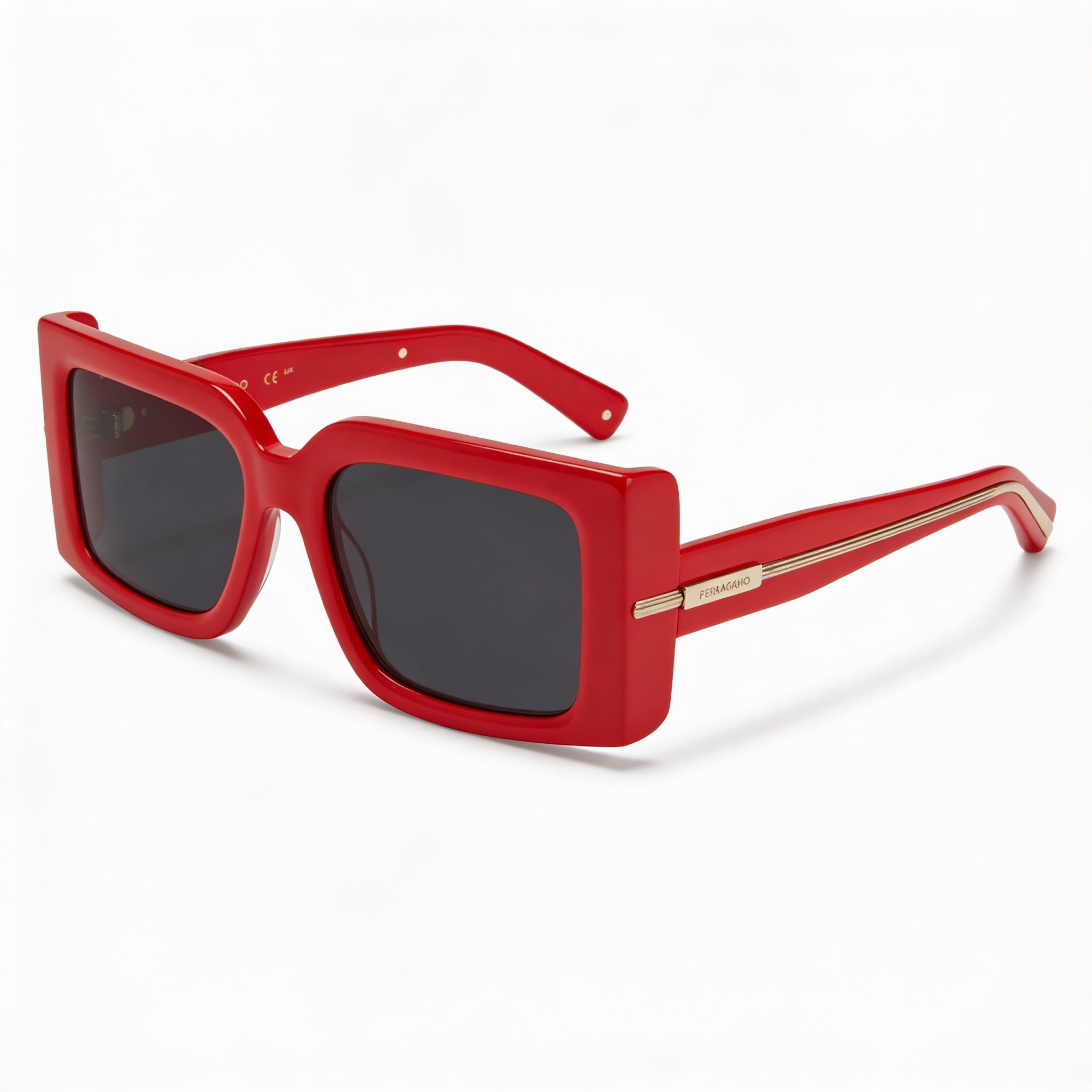 Ferragamo Sf2032s Women's Red Titanium Frame Eyewear with Grey Solid Composite Lenses, 55mm Lens Width