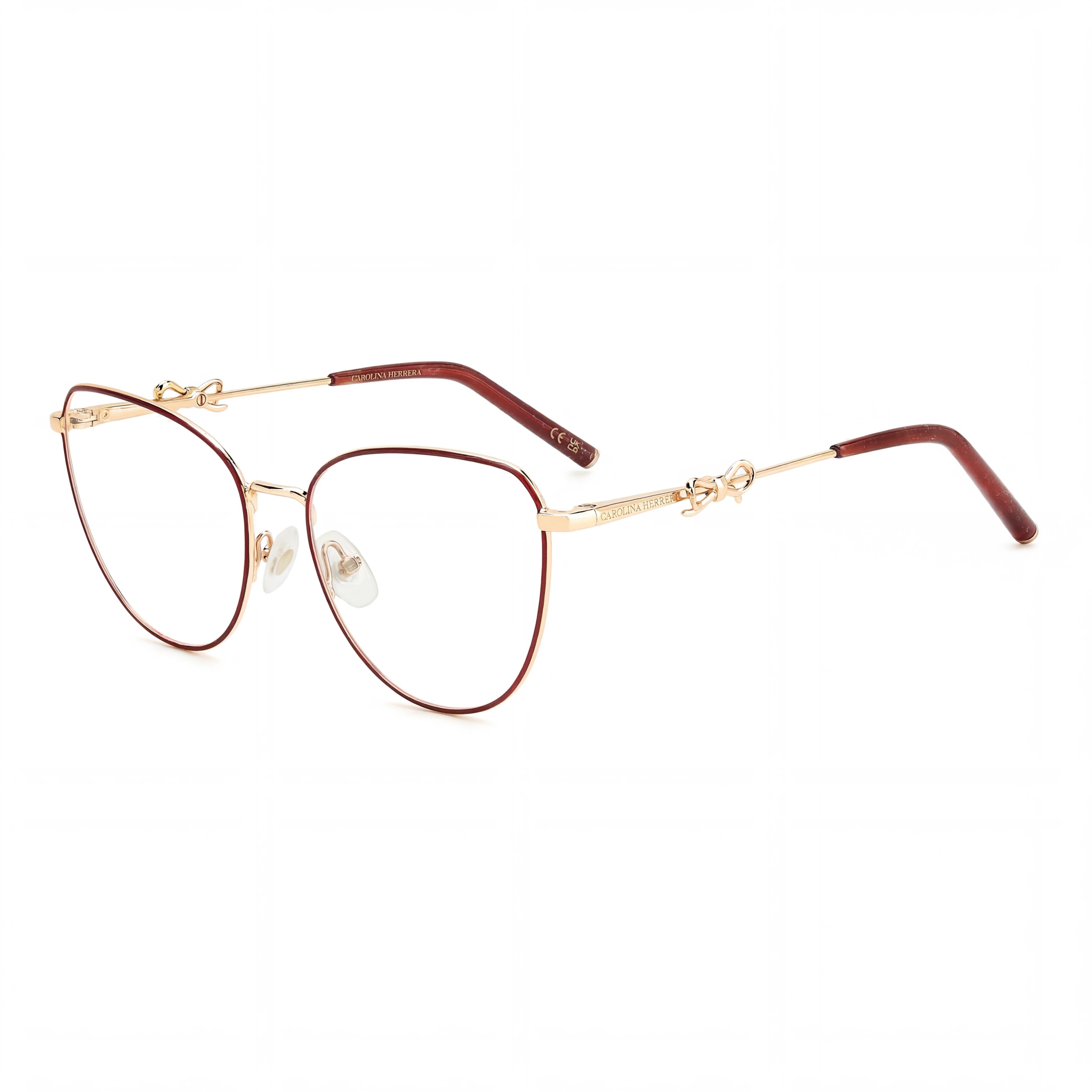 Gafas clásicas de mujer Carolina Herrera con montura de metal rojo y dorado y lentes no polarizadas de 56 mm, Photo 1