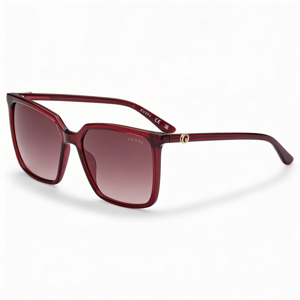 GUESS Women's Square Sunglasses with Shiny Burgundy Plastic Frame, Gradient Burgundy Lenses, UV Protection 56mm