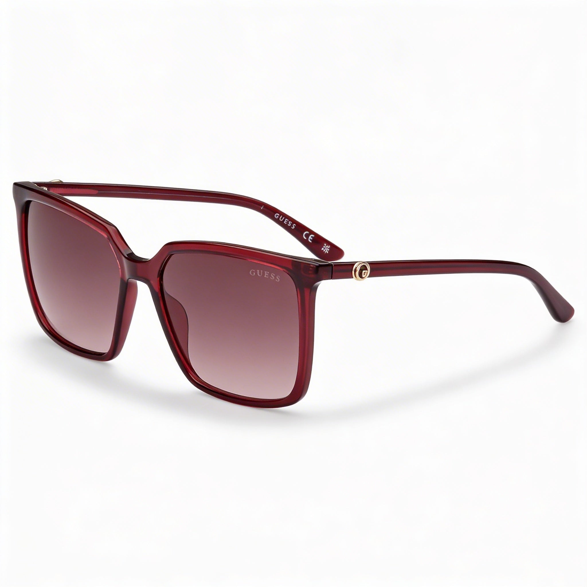 GUESS Women's Square Sunglasses with Shiny Burgundy Plastic Frame, Gradient Burgundy Lenses, UV Protection 56mm, Photo 1