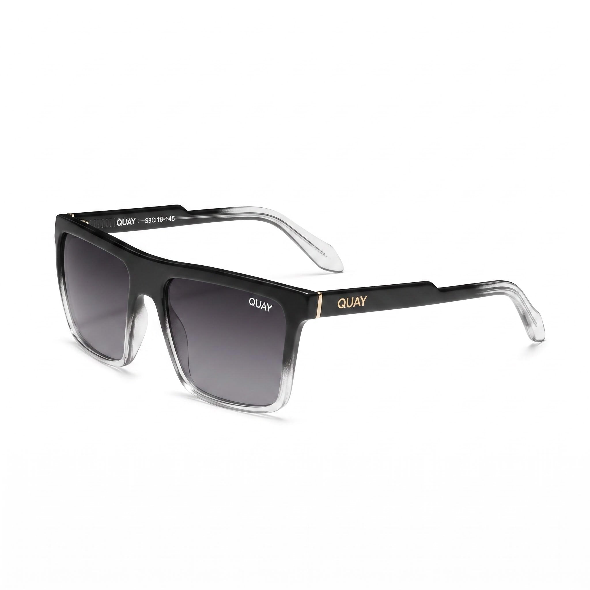 QUAY AUSTRALIA Let It Run Men's Black to Clear Frame Smoke Lens Polarized UV Protection Sunglasses, Photo 1