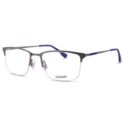Flexon E1130 Men's Semi-Rim Rectangle Metal Optical Frame Eyeglasses Matte Silver 55-20-145mm