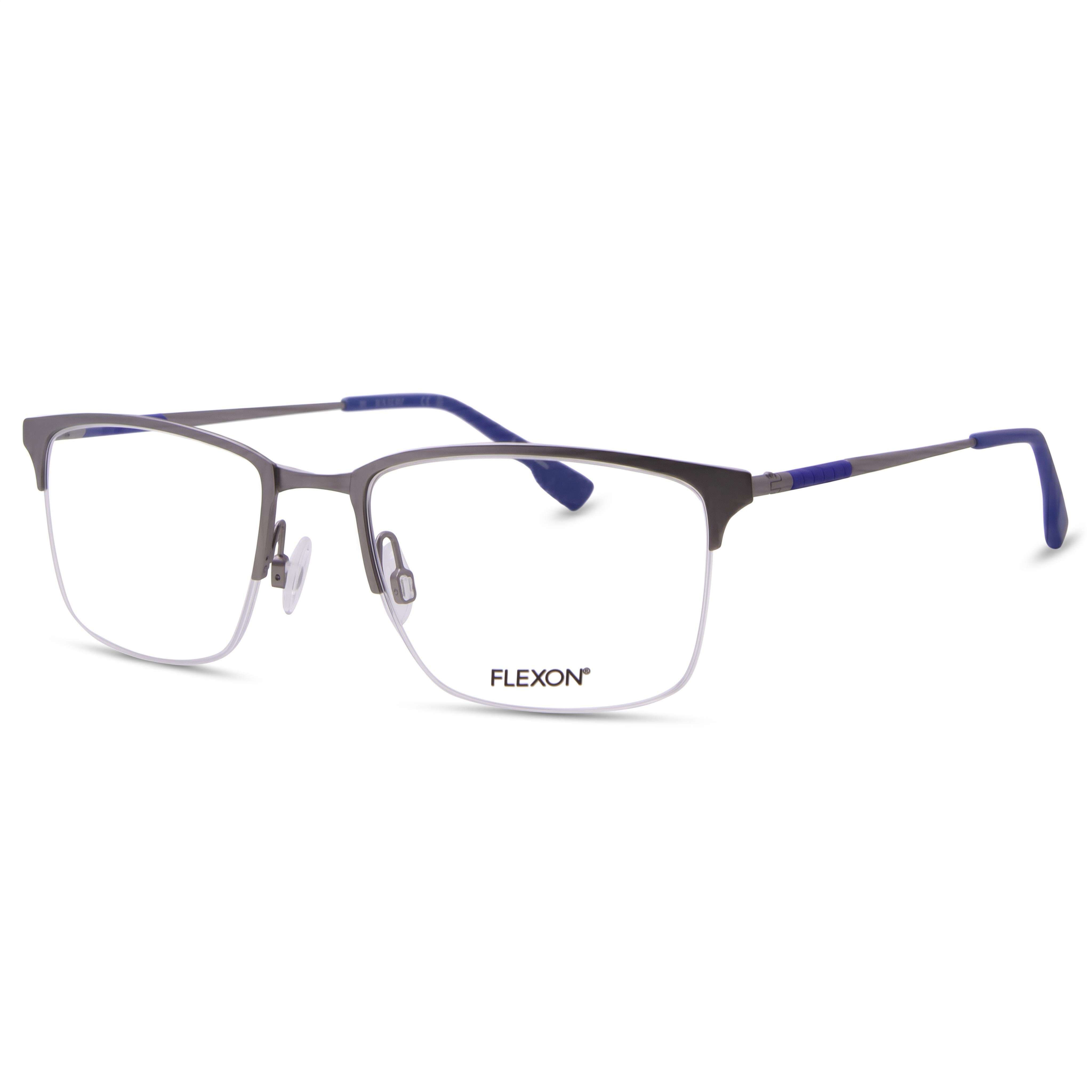 Flexon E1130 Men's Semi-Rim Rectangle Metal Optical Frame Eyeglasses Matte Silver 55-20-145mm, Photo 1
