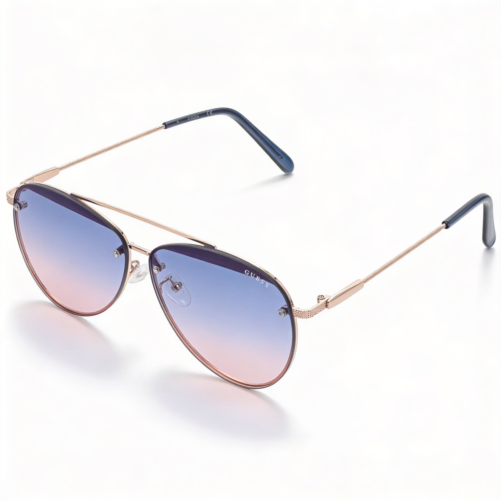 GUESS Factory Modern Unisex Shiny Rose Gold Gradient Blue Plastic Frame Non-Polarized UV Sunglasses 63mm, Photo 1