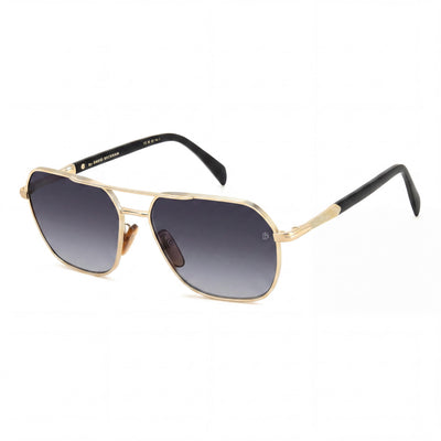 David Beckham Gafas de sol unisex contemporáneas con montura de metal dorado y negro, cristales gris oscuro sombreados no polarizados con protección UV de 59 mm