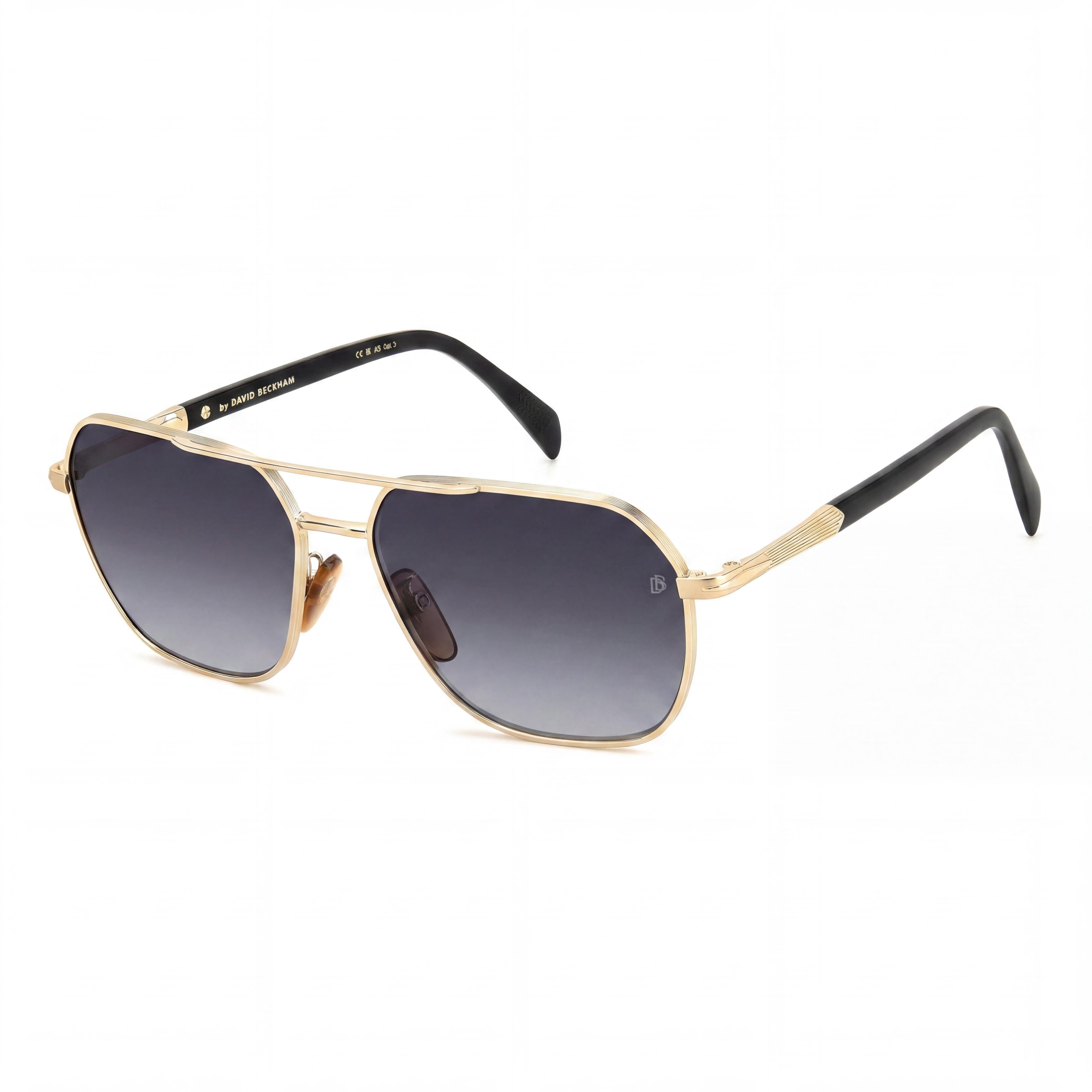 David Beckham Contemporary Unisex Gold Black Metal Frame Dark Grey Shaded Non-Polarized UV Protection Sunglasses 59mm, Photo 1