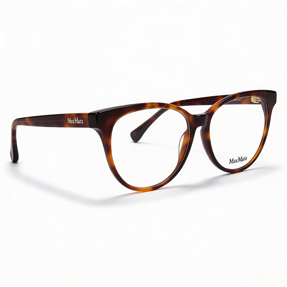 MaxMara Casual Women's Dark Tortoise Pantographed Plastic Full Rim Square Eyeglasses with Clear Lenses 54mm