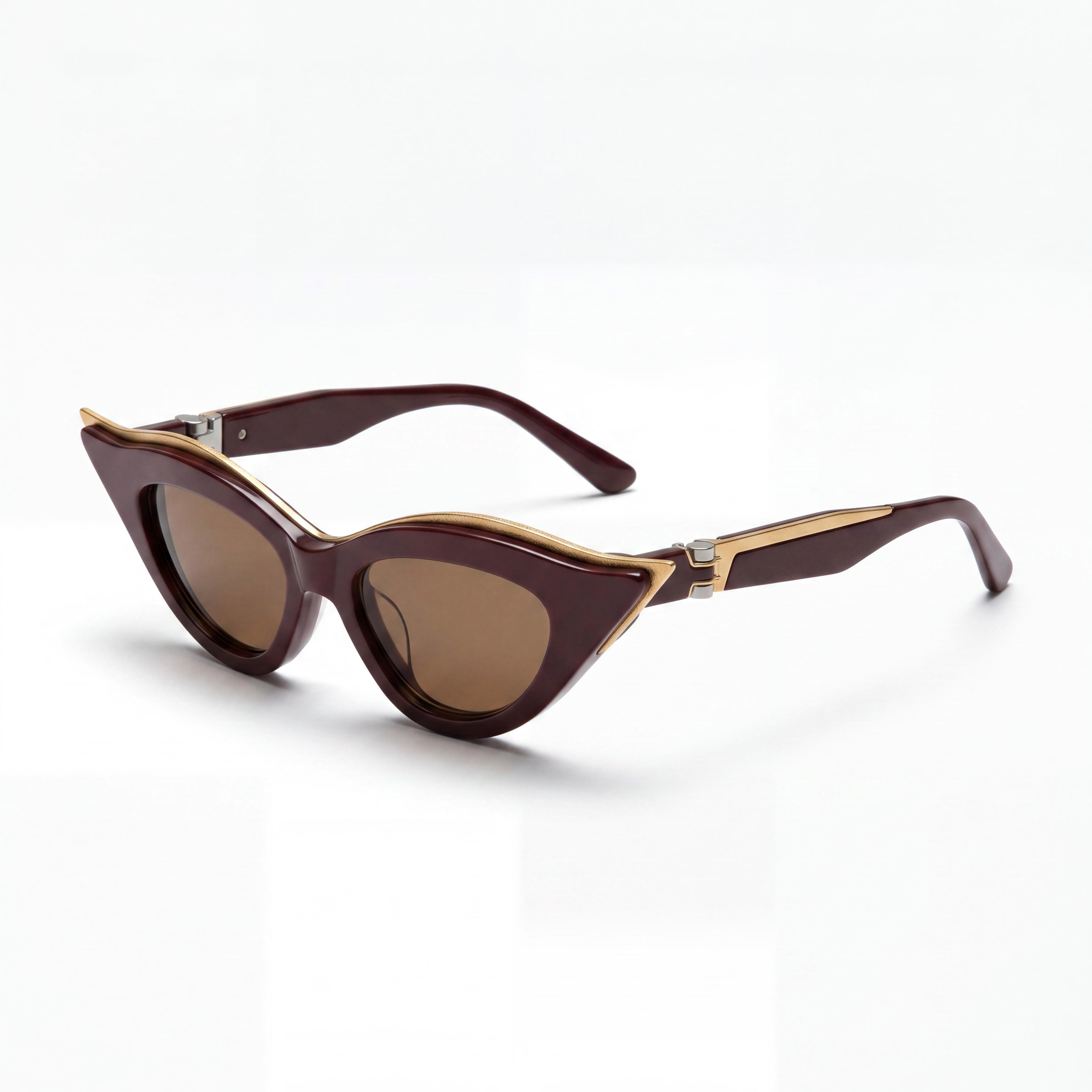 Gafas de sol Valentino Garavani V-GOLDCUT II de acetato y titanio ojo de gato para mujer con protección 100% UV, marrón oscuro, 49 mm, Photo 1
