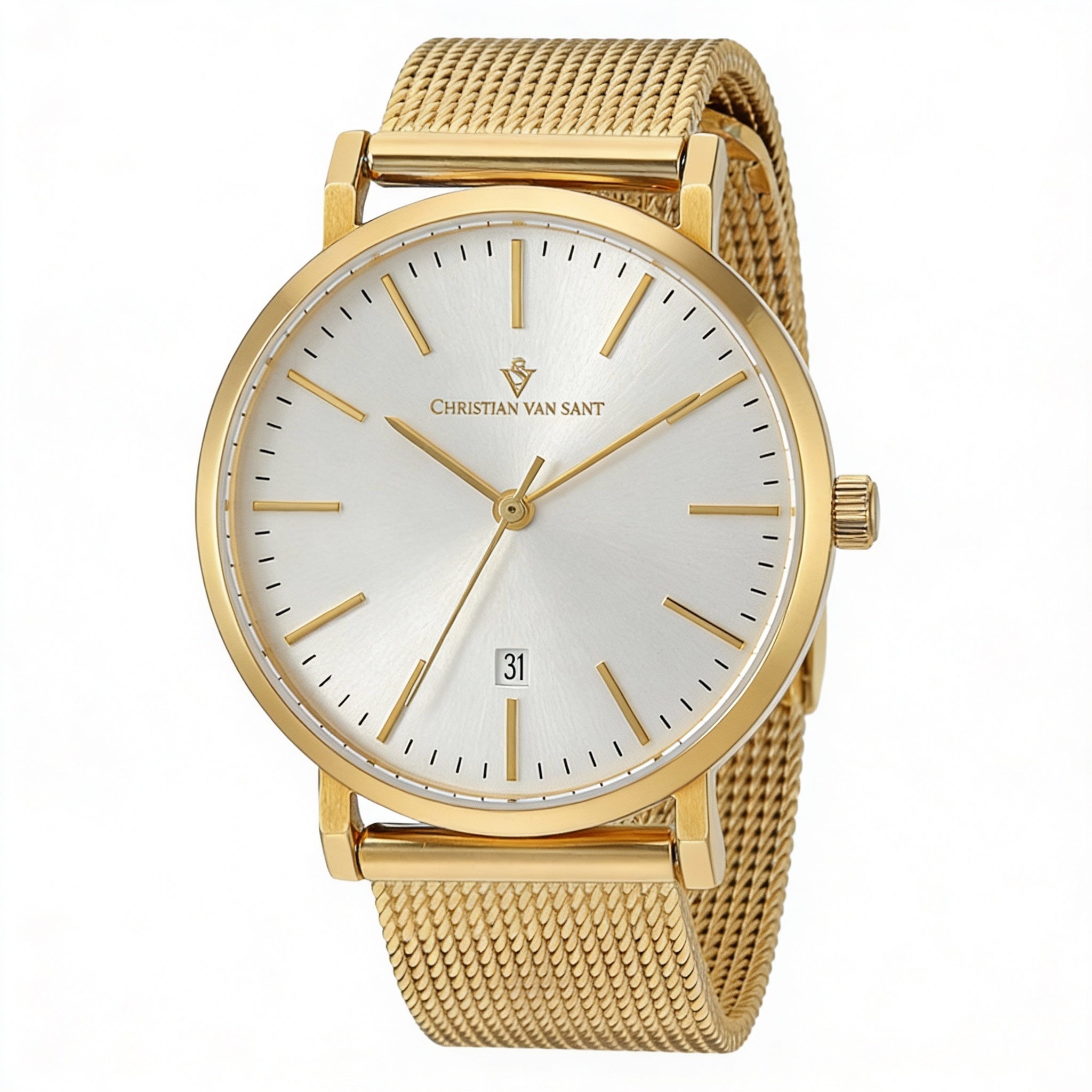 Reloj de cuarzo Christian Van Sant Paradigm para mujer, con esfera plateada, caja y pulsera de acero inoxidable y fecha., Photo 1