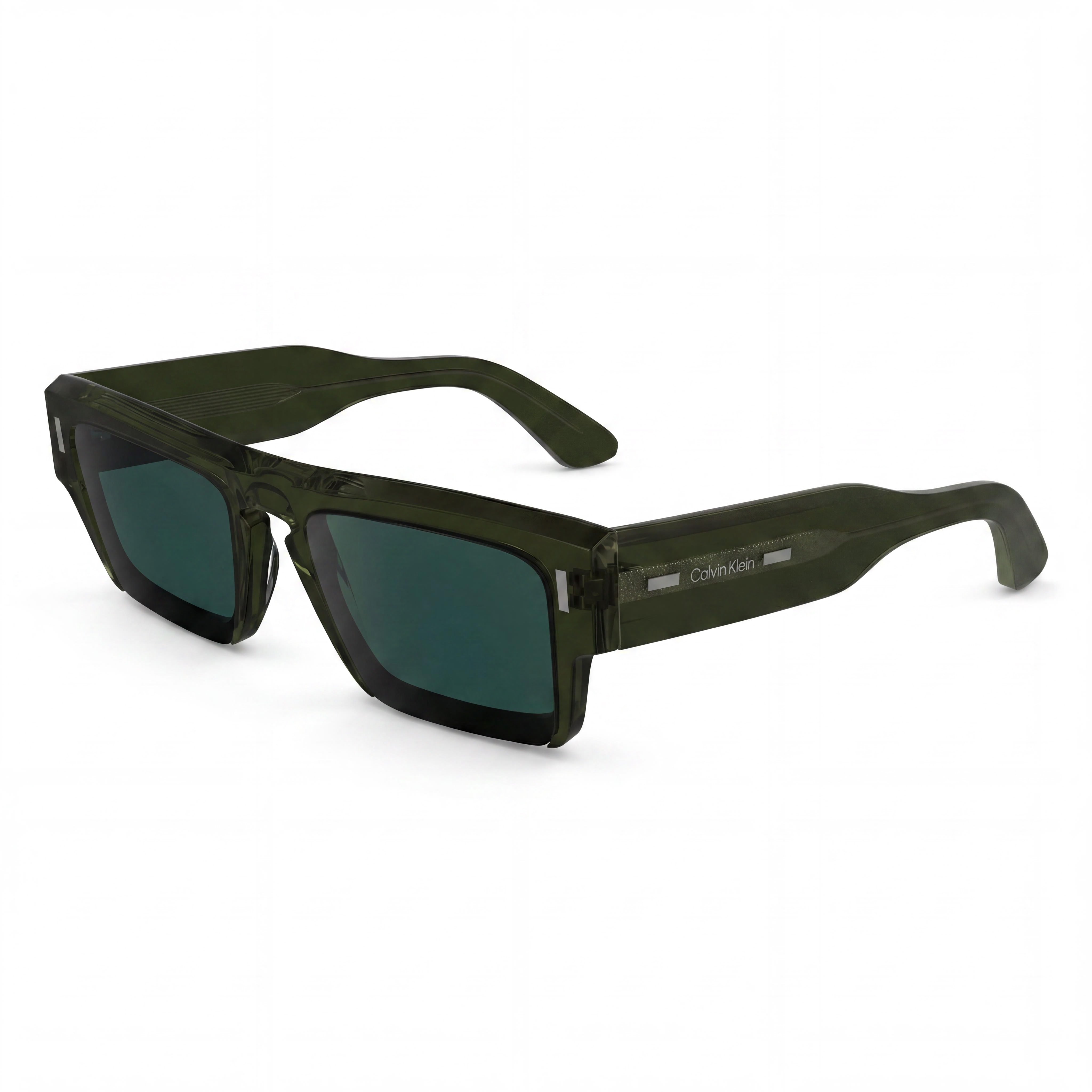 Calvin Klein Ck24532s Men's Khaki Plastic Frame Sunglasses, Solid Petrol Lenses, UV Protection, 54mm, Photo 1
