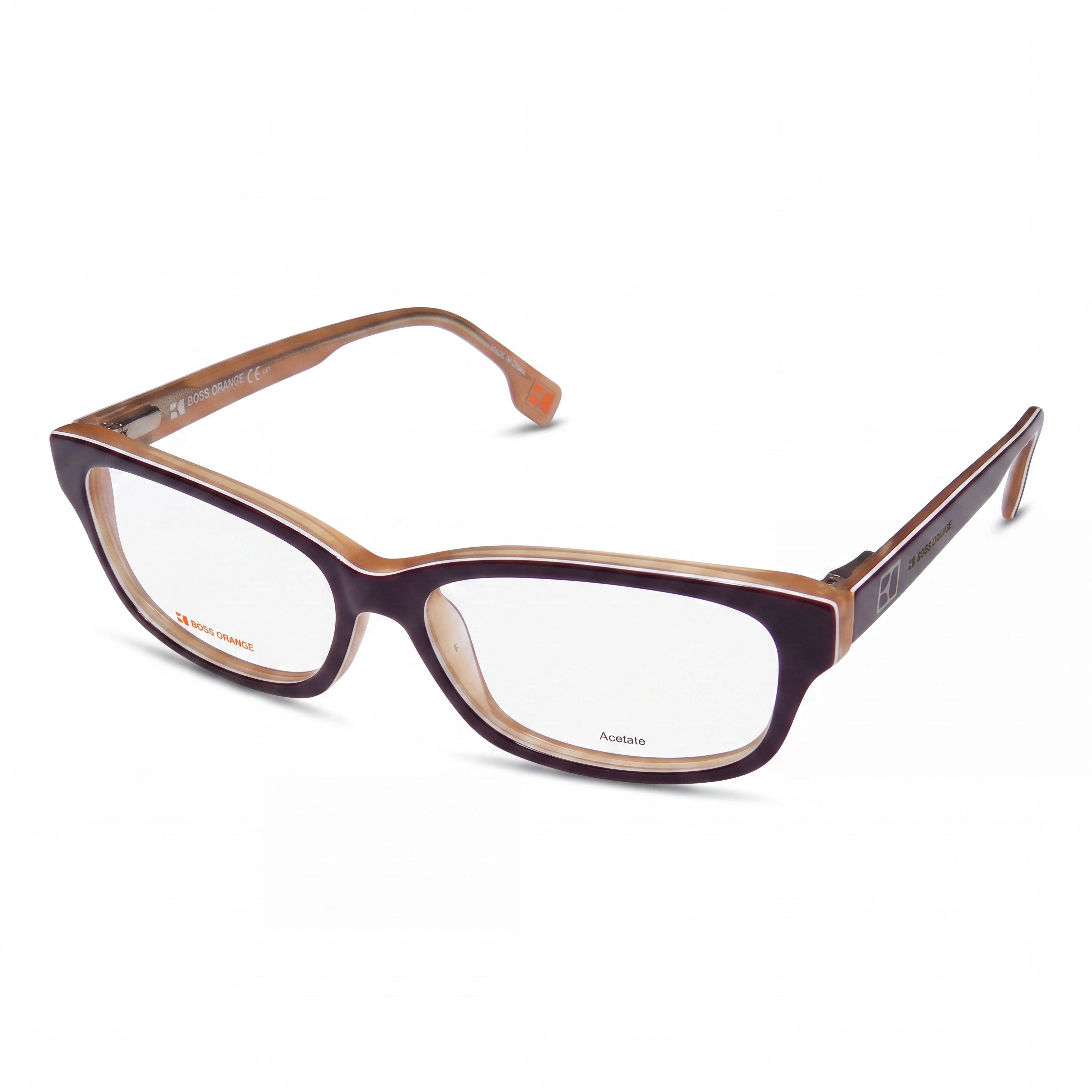 Hugo Boss 0009/N Rectangle Full Rim Plastic Frame Eyeglasses for Men and Women, Brown Ivory, Lens 52mm, Photo 1