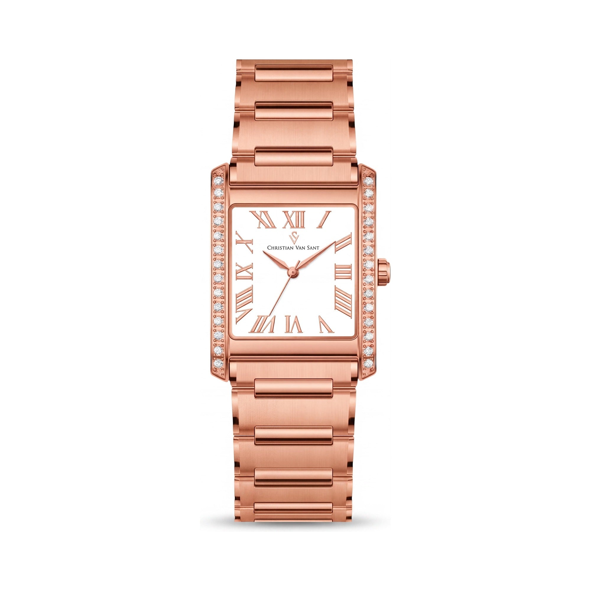 Christian Van Sant CV1287 Women's Rose Gold Tone Stainless Steel Square Quartz Watch, White Dial, 20mm, Photo 1
