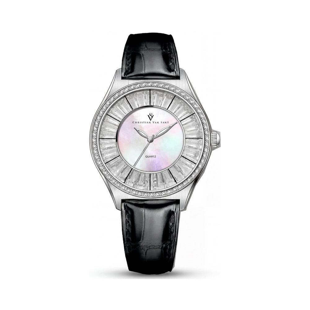 Reloj de Cuarzo Christian Van Sant CV3200 Modern para Mujer con Esfera de Nácar, Caja de Acero Inoxidable y Correa de Cuero