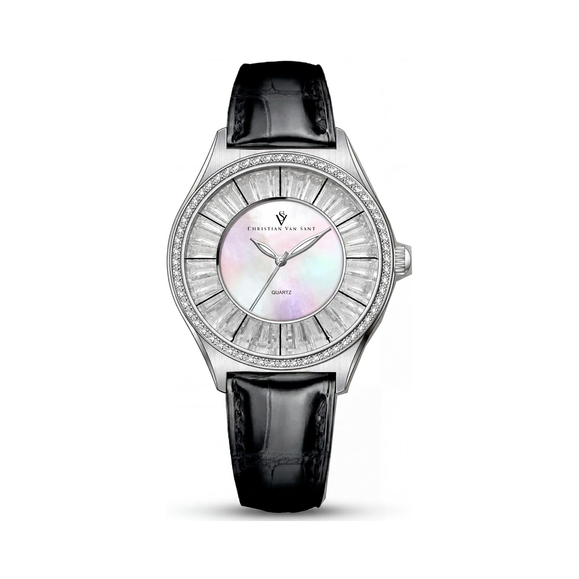 Christian Van Sant CV3200 Modern Women's Mother of Pearl Dial Stainless Steel Case Leather Strap Quartz Watch, Photo 1