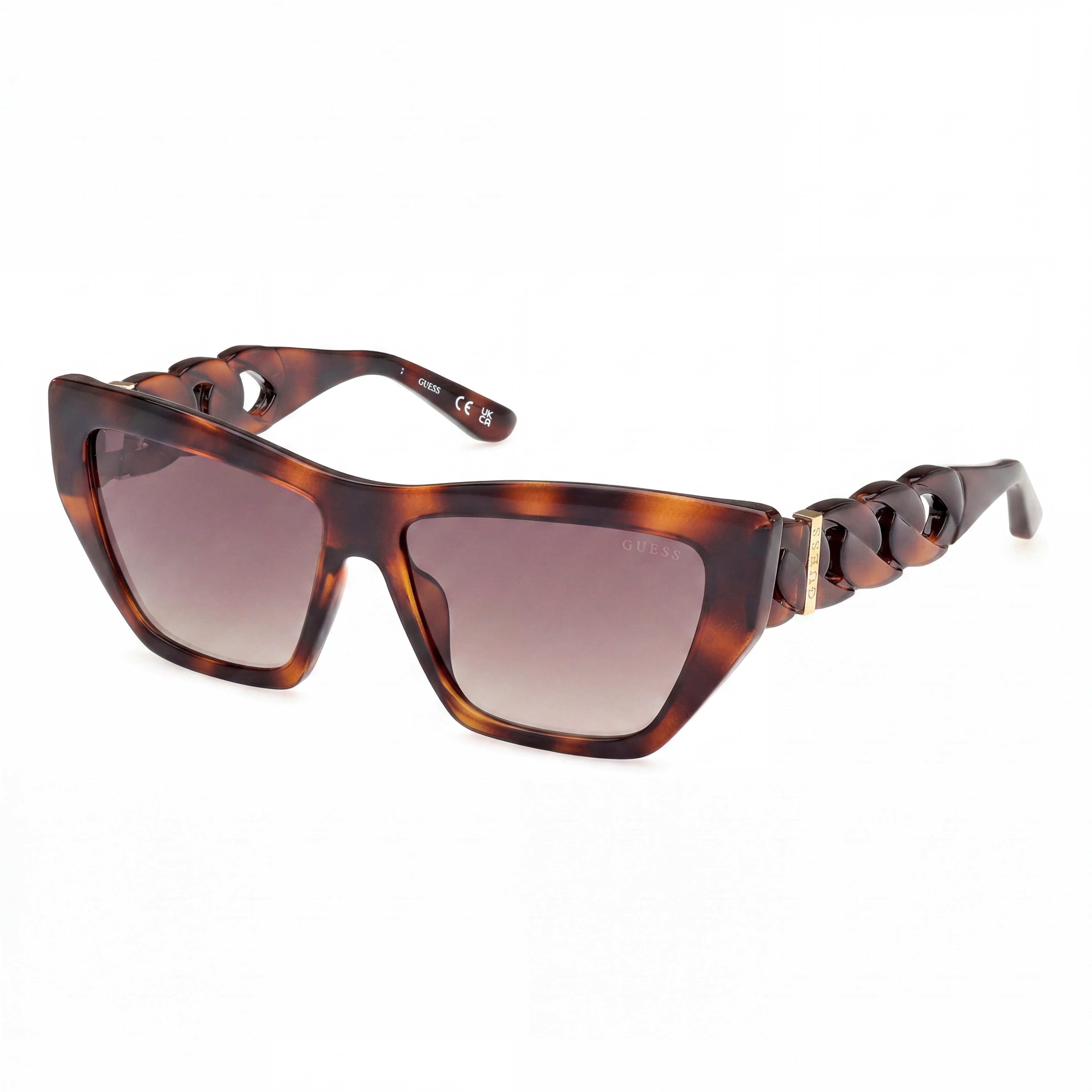 GUESS Women's Cat-eye Chain-link Injected Sunglasses Dark Havana 56mm, Photo 1
