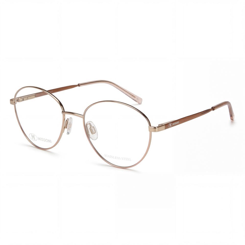 M Missoni Luxury Elegant Women's Pink Gold Alloy Steel Frame Cateye Eyeglasses with Polycarbonate Lenses 53-18-140