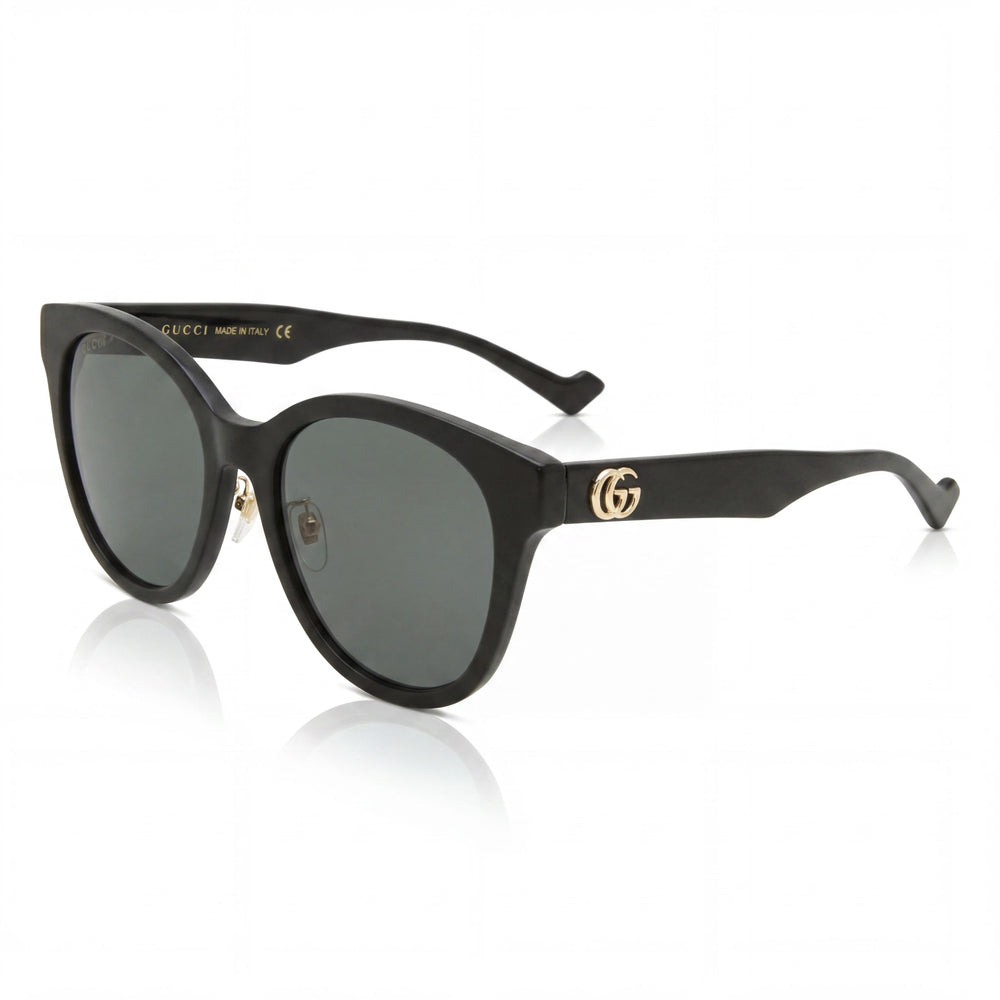 Gucci GG1002SK - Gafas de sol para mujer, bicapa brillante, de plástico negro, con lentes grises y protección UV, no polarizadas, 56 mm