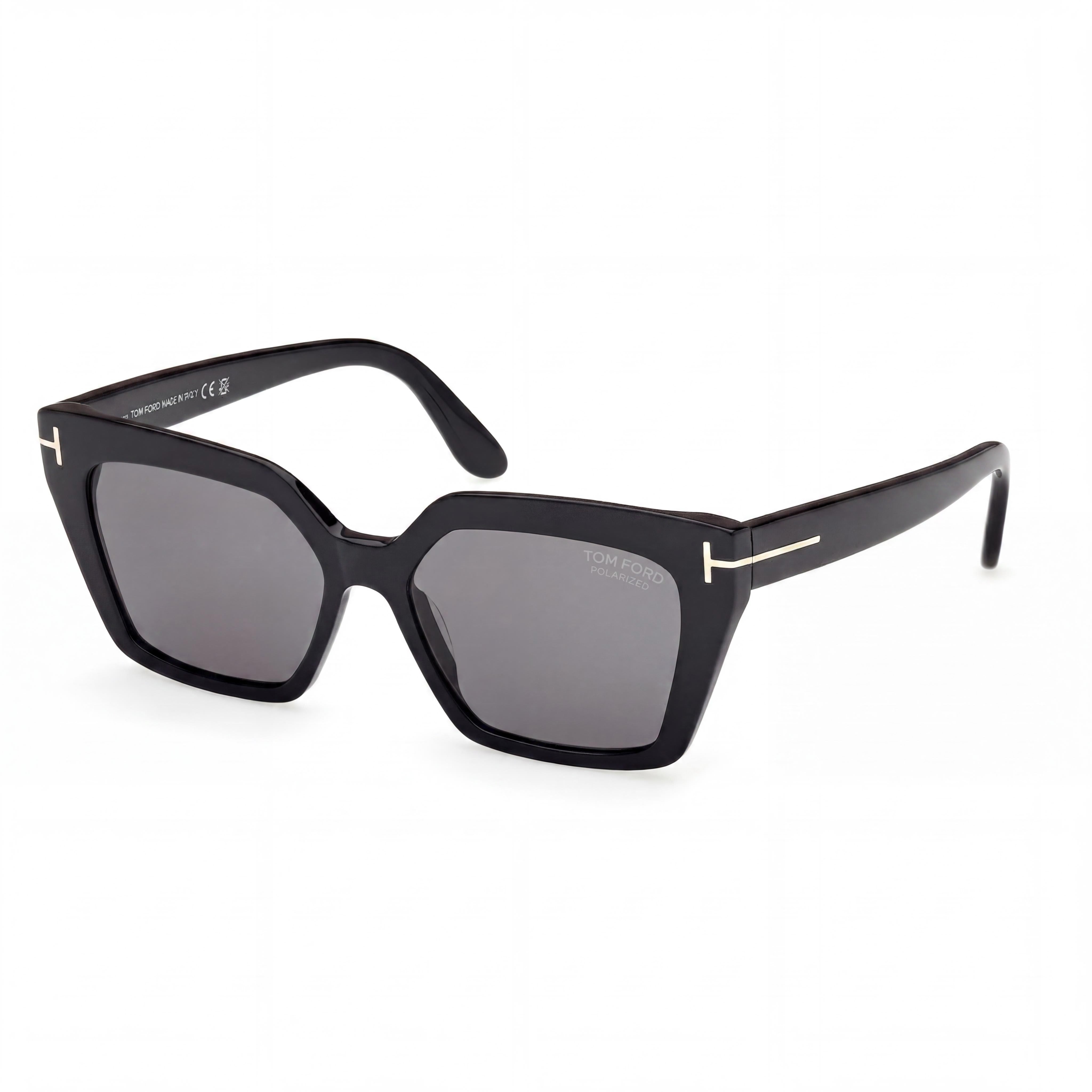 Marcolin FT1030 Classic Unisex Shiny Black Plastic Frame Sunglasses, Black Lenses, 53mm Lens Width, Photo 1