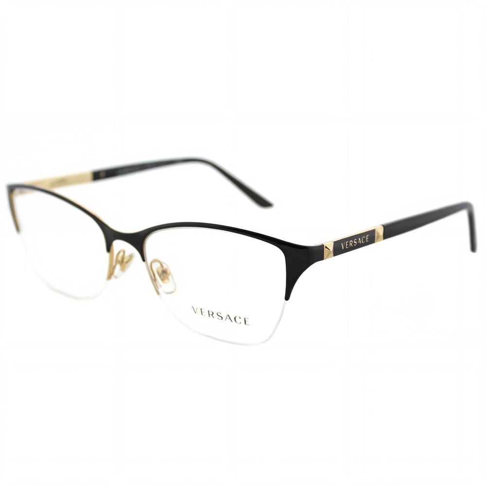 Versace Women's Ve 1218 Black Gold Rubber Oval Heart Optical Frames with Clear Lenses, 53-17-140