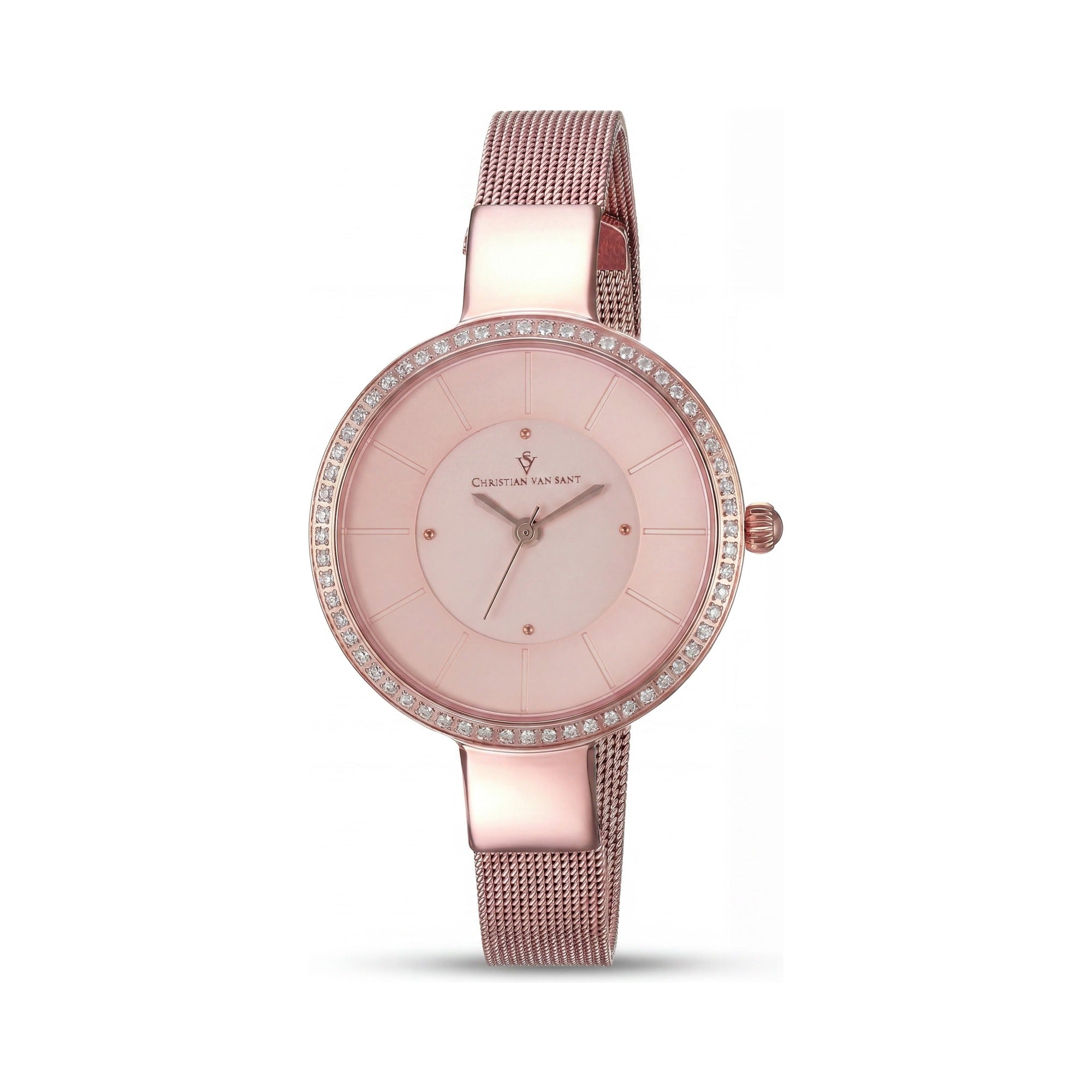 Christian Van Sant Movimiento de Cuarzo para Mujer, Oro Rosa, Acero Inoxidable, Resistente al Agua, Diámetro de Caja de 32 mm con Cristales en el Bisel, Photo 1