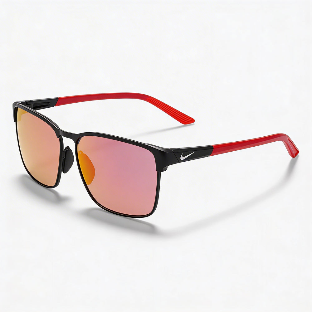 Gafas de sol unisex Nike Modern Metal de metal de aleación con protección UV, negras satinadas con espejo rojo, 58 mm