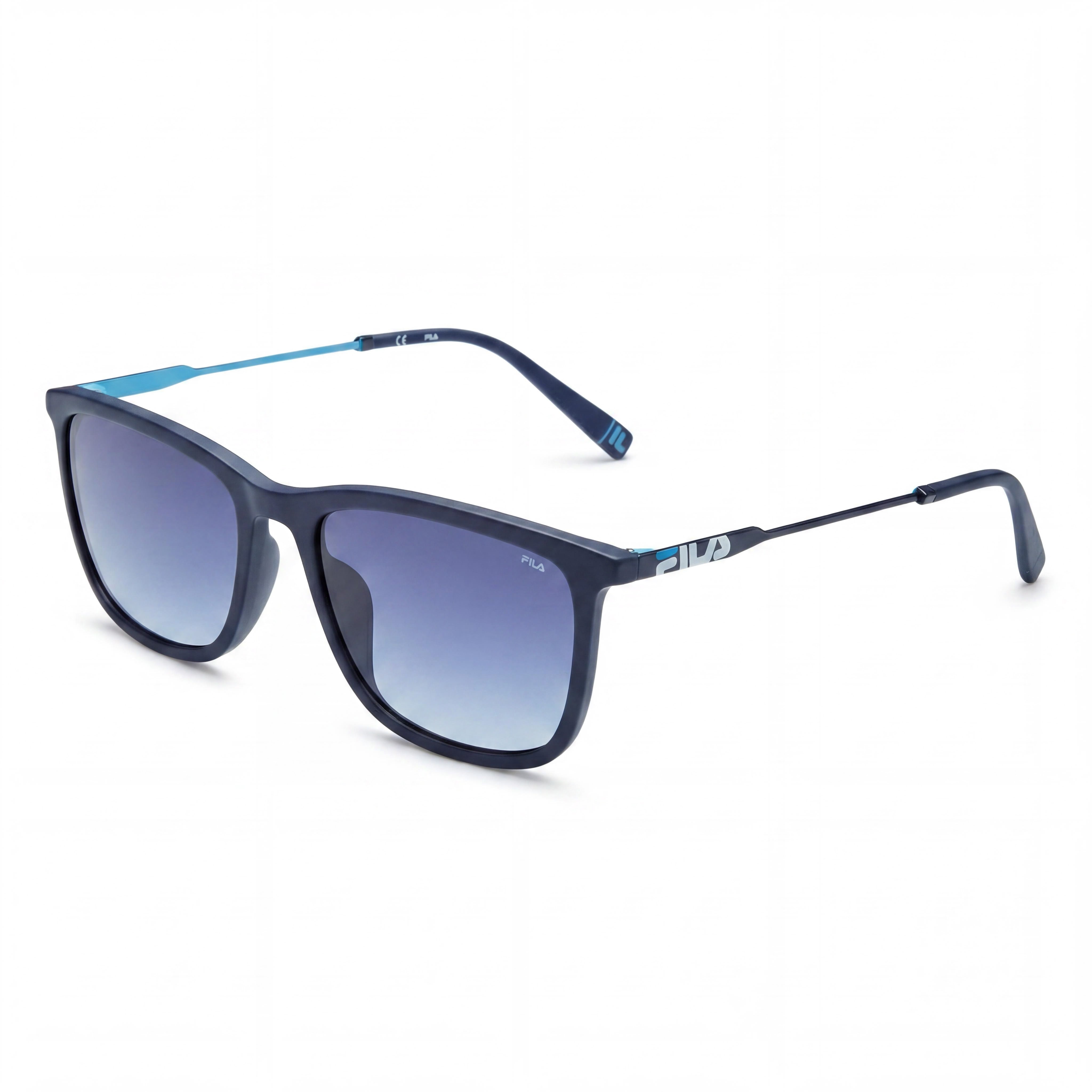 Gafas de sol de hombre casuales Fila con montura azul noche mate de combinación metal-aceite y lentes degradadas azules de 55 mm, Photo 1