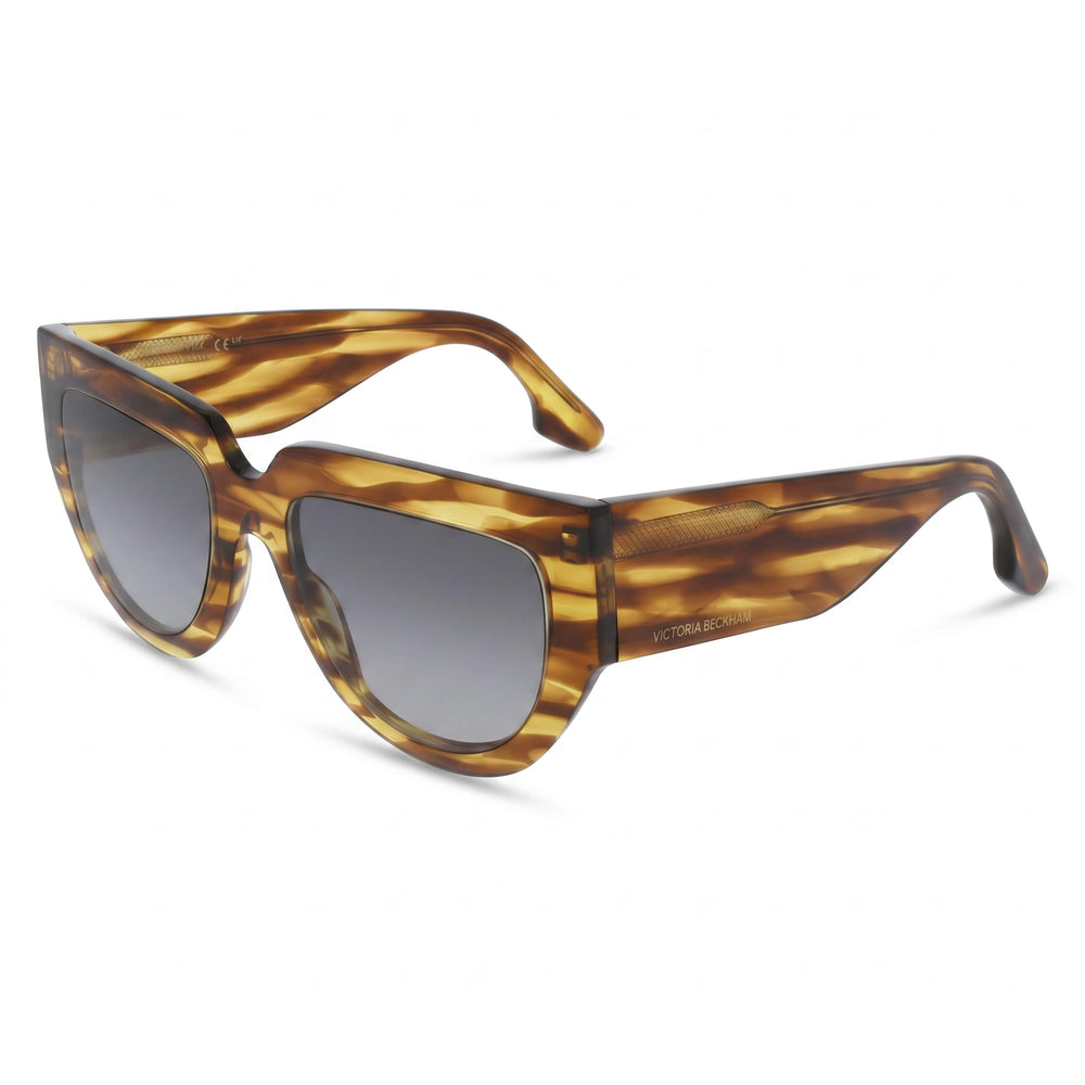 Gafas de sol Victoria Beckham VB679S de acetato para mujer, montura completa, color tabaco a rayas, lentes grises, talla 53-19-145