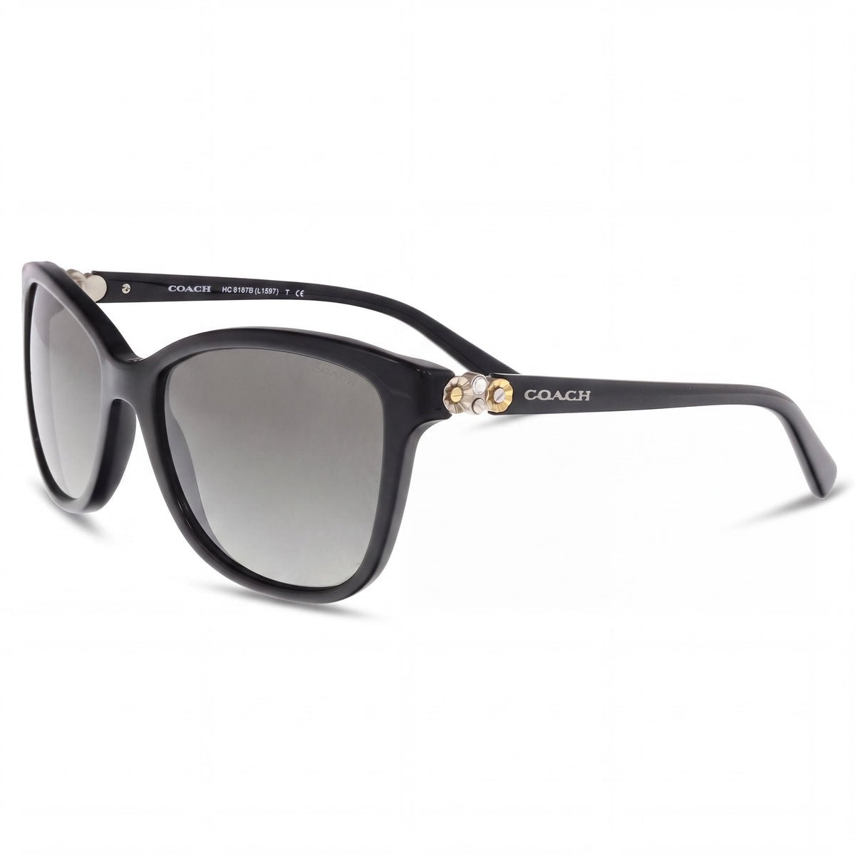 Gafas Coach HC8187B-500211-54 para mujer, montura cuadrada de acetato negra con detalles plateados y dorados, lentes negras, aptas para graduación y con protección UV, 54 mm, Photo 1