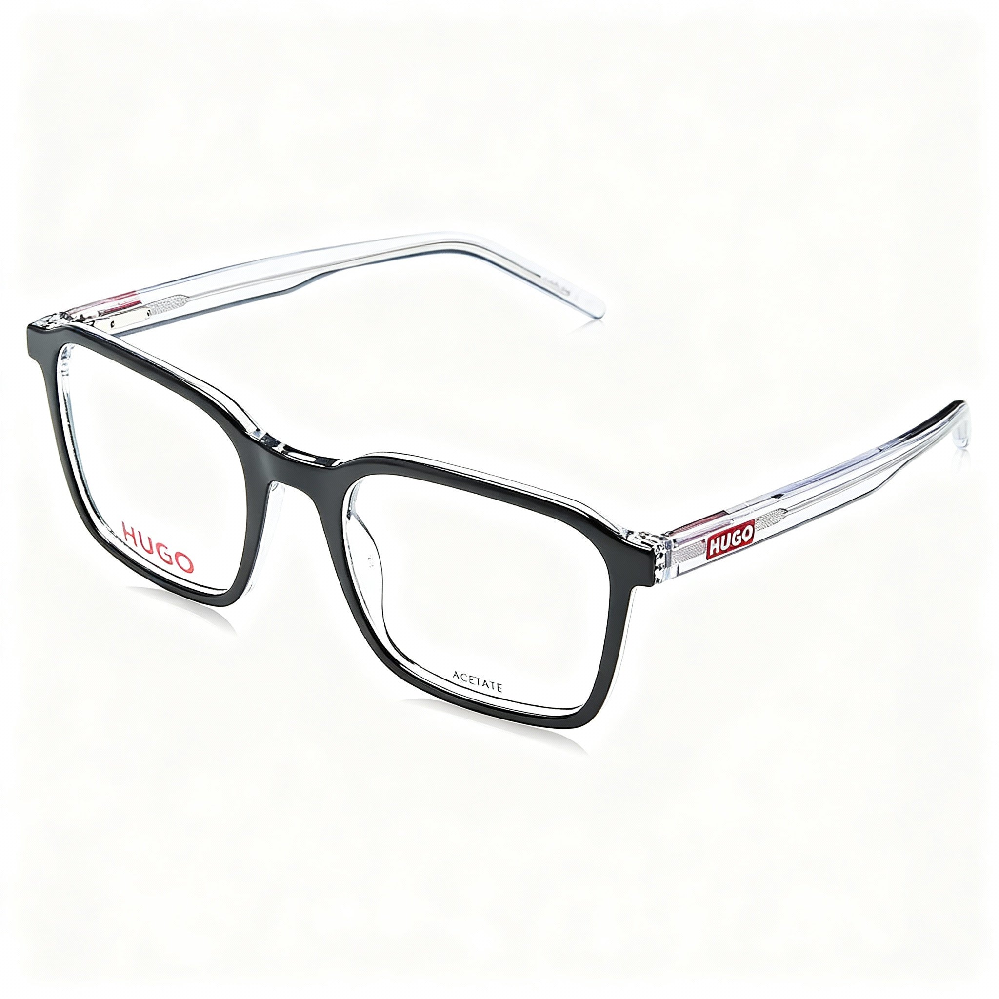 HUGO Hg 1202 Modern Unisex Acetate Frame Black Crystal Polycarbonate Non-polarised Eyeglasses 53mm