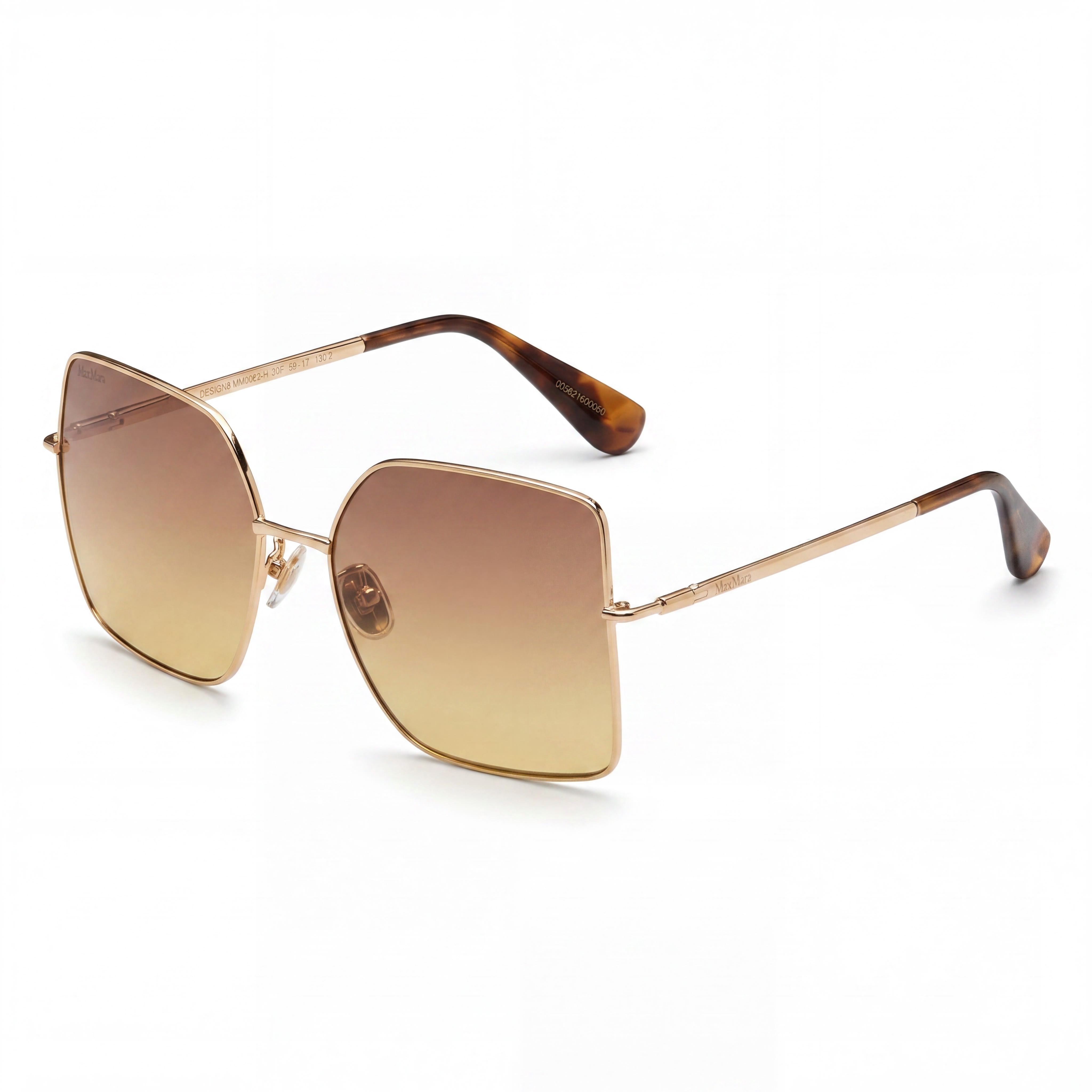 MaxMara Classic Women's Metal Square Sunglasses 59mm - Bright Gold Frame with Gradient Brown Lenses, Photo 1