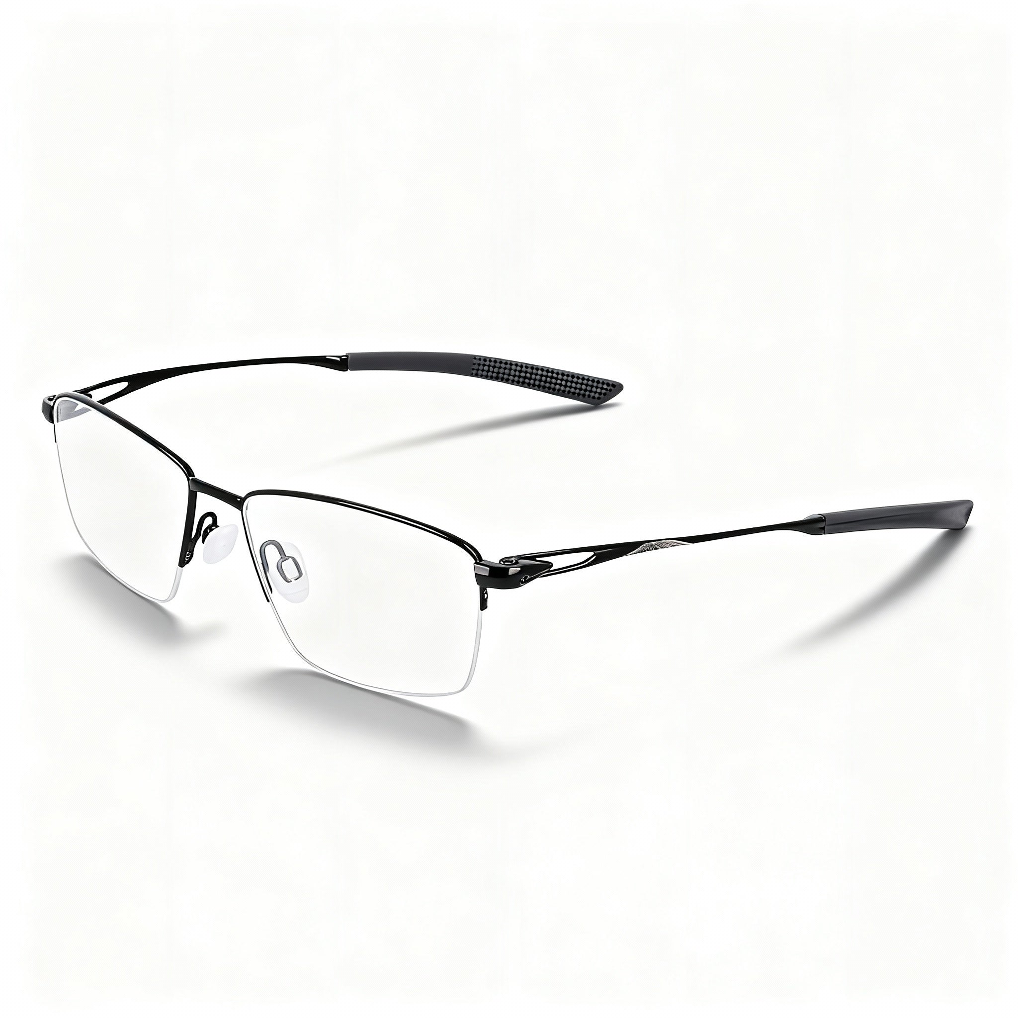 Nike 6045 Unisex Titanium Semi Rim Rectangle Eyeglasses, Titanium Black, 54-17-145, Photo 1