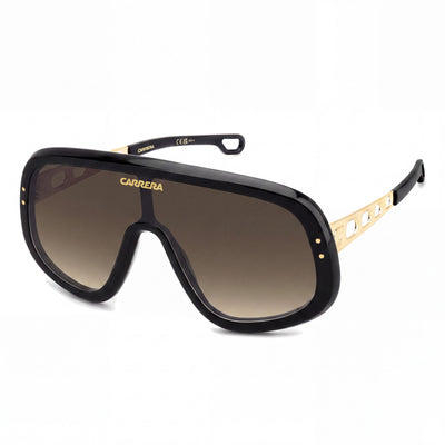 Carrera Casual Unisex Sunglasses, Black Gold Plastic Frame, Black Brown Green Antireflex Lenses, UV Protection 99-01-140