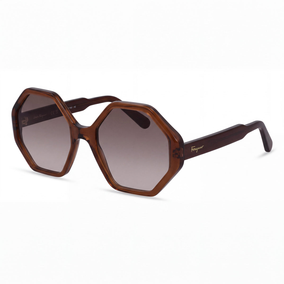 Salvatore Ferragamo Classic Women's Crystal Brown Acetate Grey Non-Polarized UV Protected 55mm Sunglasses, Photo 1