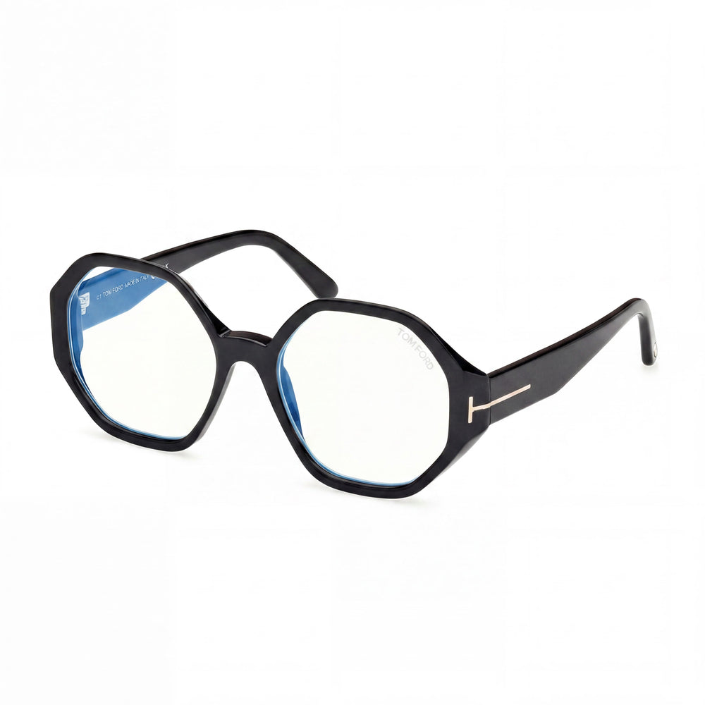 Gafas unisex Tom Ford FT5967-B con montura negra brillante y lentes de policarbonato, 53-18-140