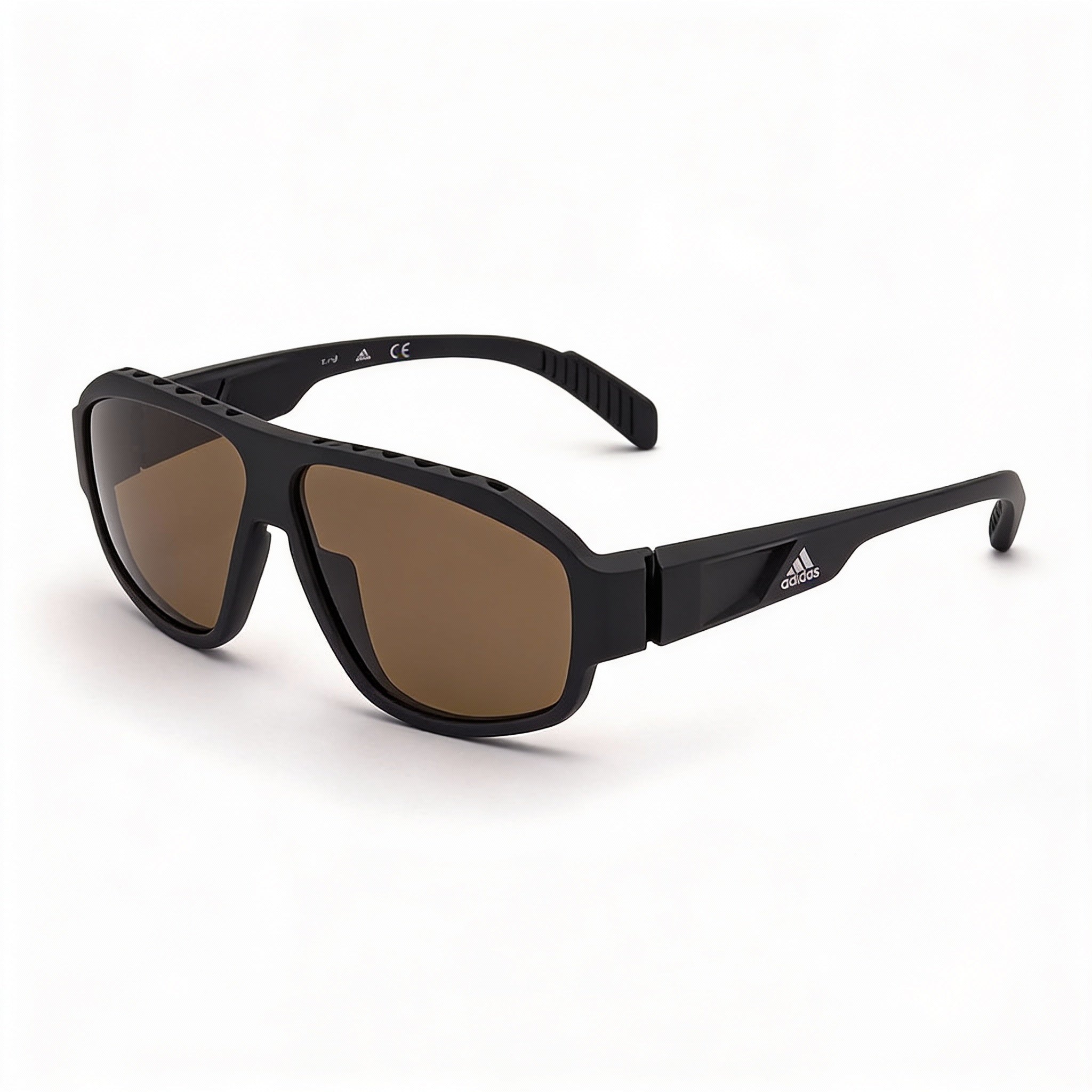 adidas Contemporary Unisex Matte Black Plastic Brown Polarized UV Protection Sporty Sunglasses 62mm, Photo 1