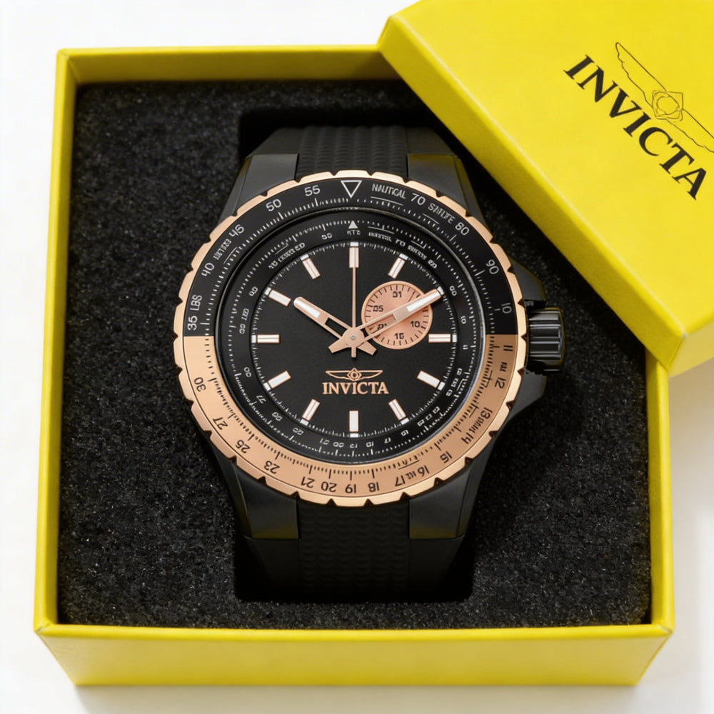 Reloj Invicta Aviator 49725 para hombre, de acero inoxidable negro, de cuarzo, de 50 mm, resistente a 10 ATM y con correa de silicona.