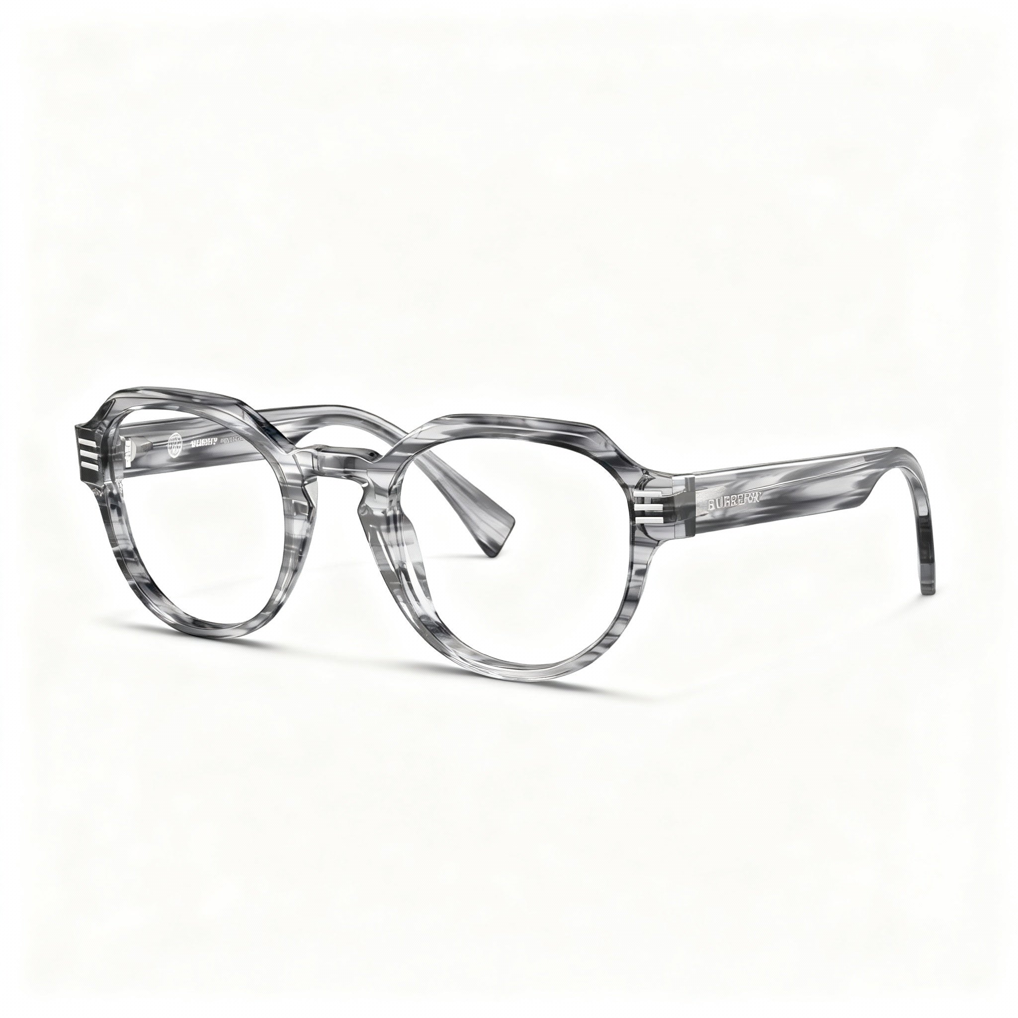 BURBERRY Men's Eyeglasses Frames for Prescription Lenses, Showcasing a Striped Gray Frame Finish