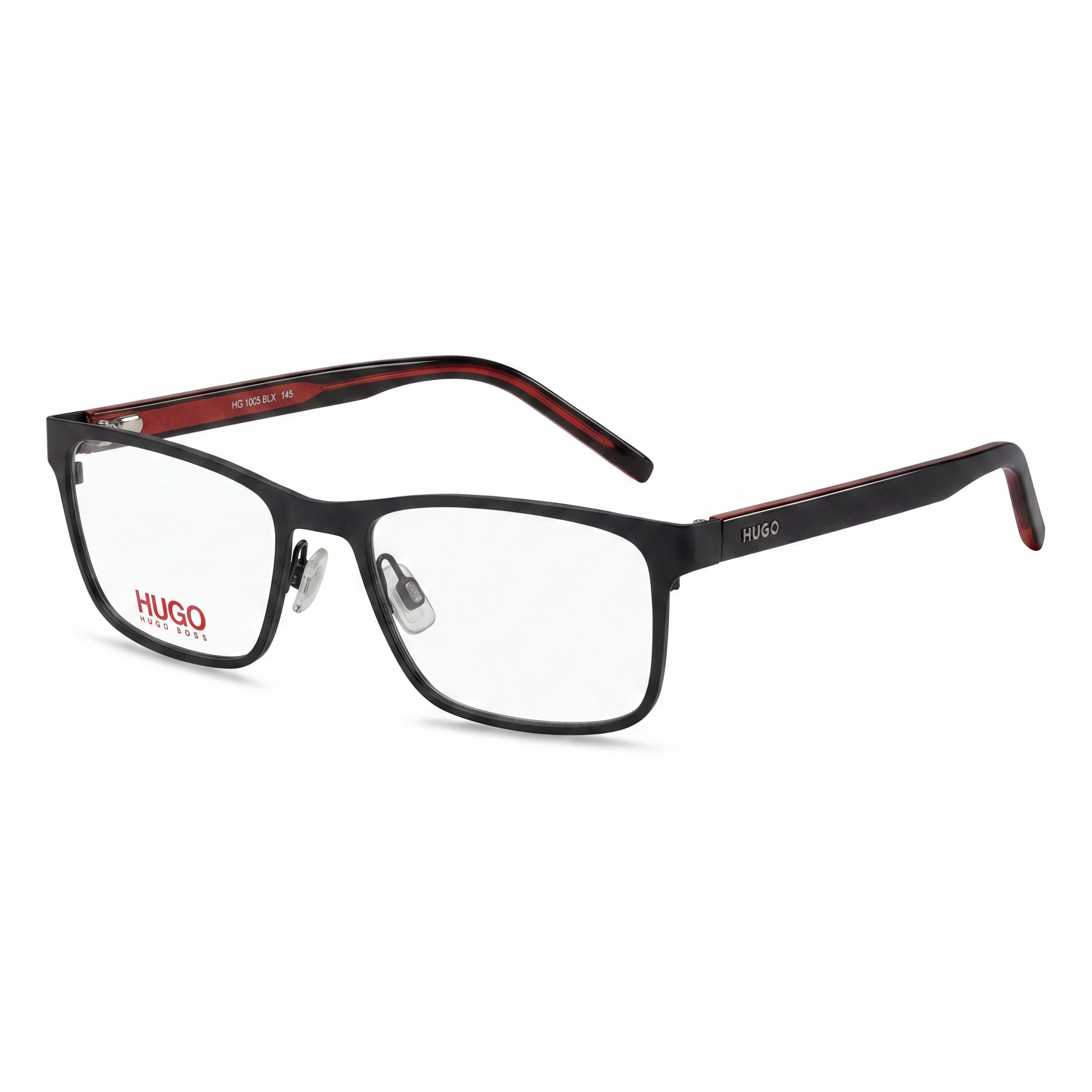 Gafas rectangulares Hugo Boss para hombre HG-1005, armazón de plástico transparente rojo mate, claro 53-17-145, Photo 1