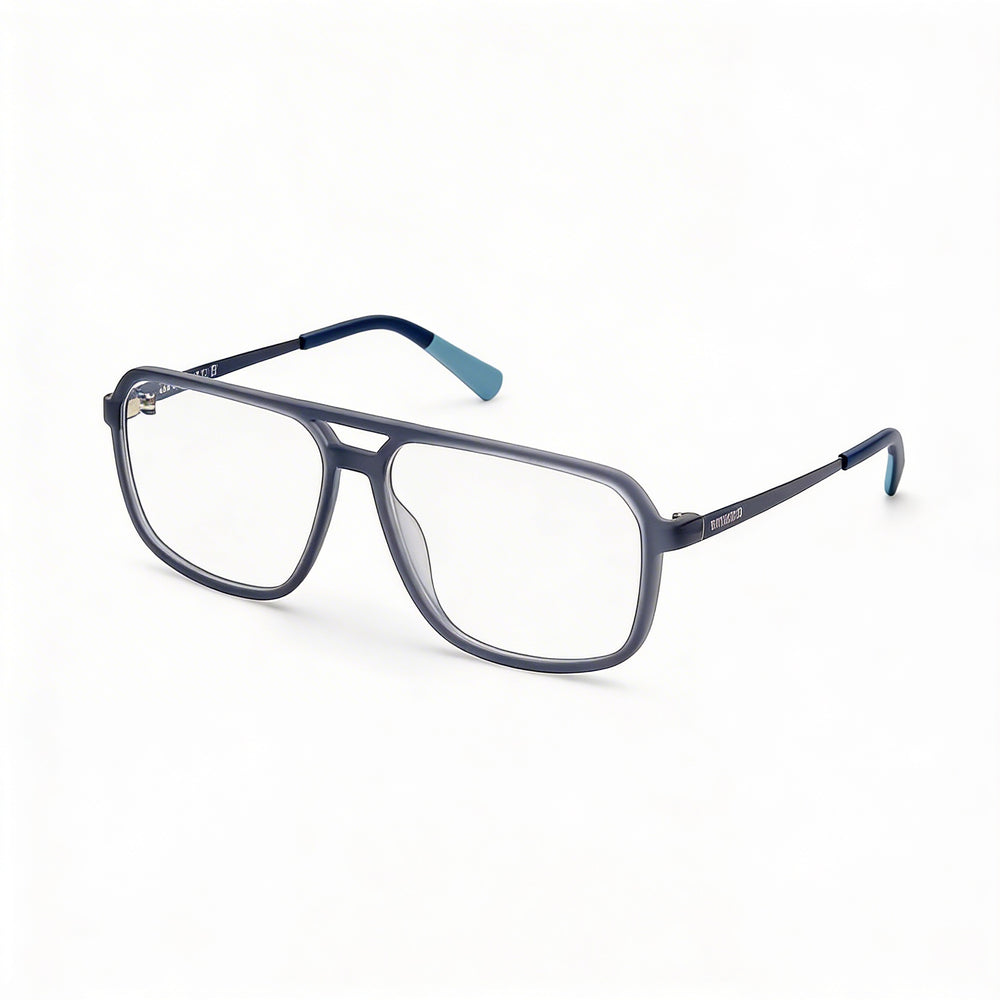 Montura de gafas Harley-Davidson azul mate para hombre, aptas para prescripción médica con lentes transparentes de demostración.