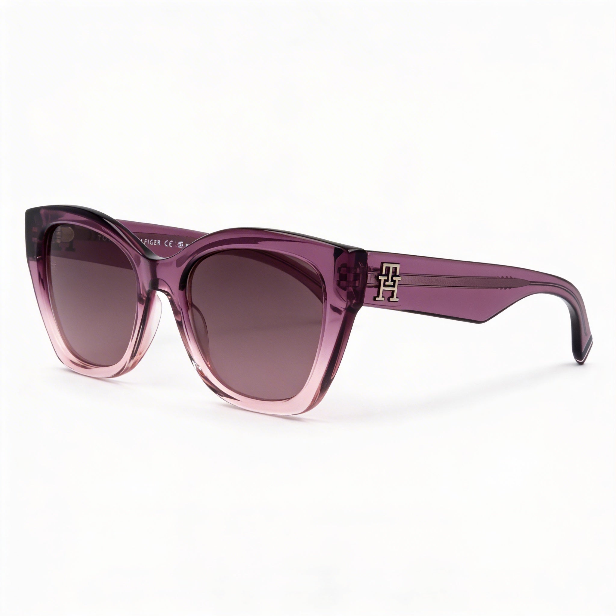 Tommy Hilfiger Modern Preppy Gafas de sol de acetato a cuadros morado prisma con doble tono rosa y protección UV para mujer de 52 mm, Photo 1