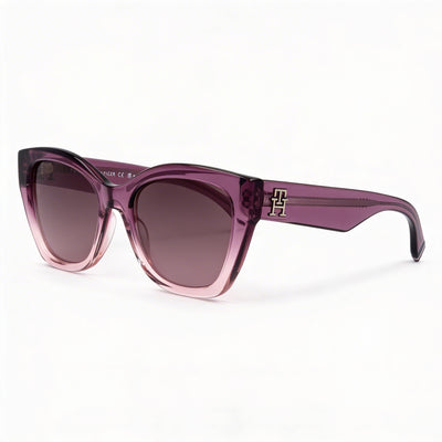 Tommy Hilfiger Modern Preppy Gafas de sol de acetato a cuadros morado prisma con doble tono rosa y protección UV para mujer de 52 mm